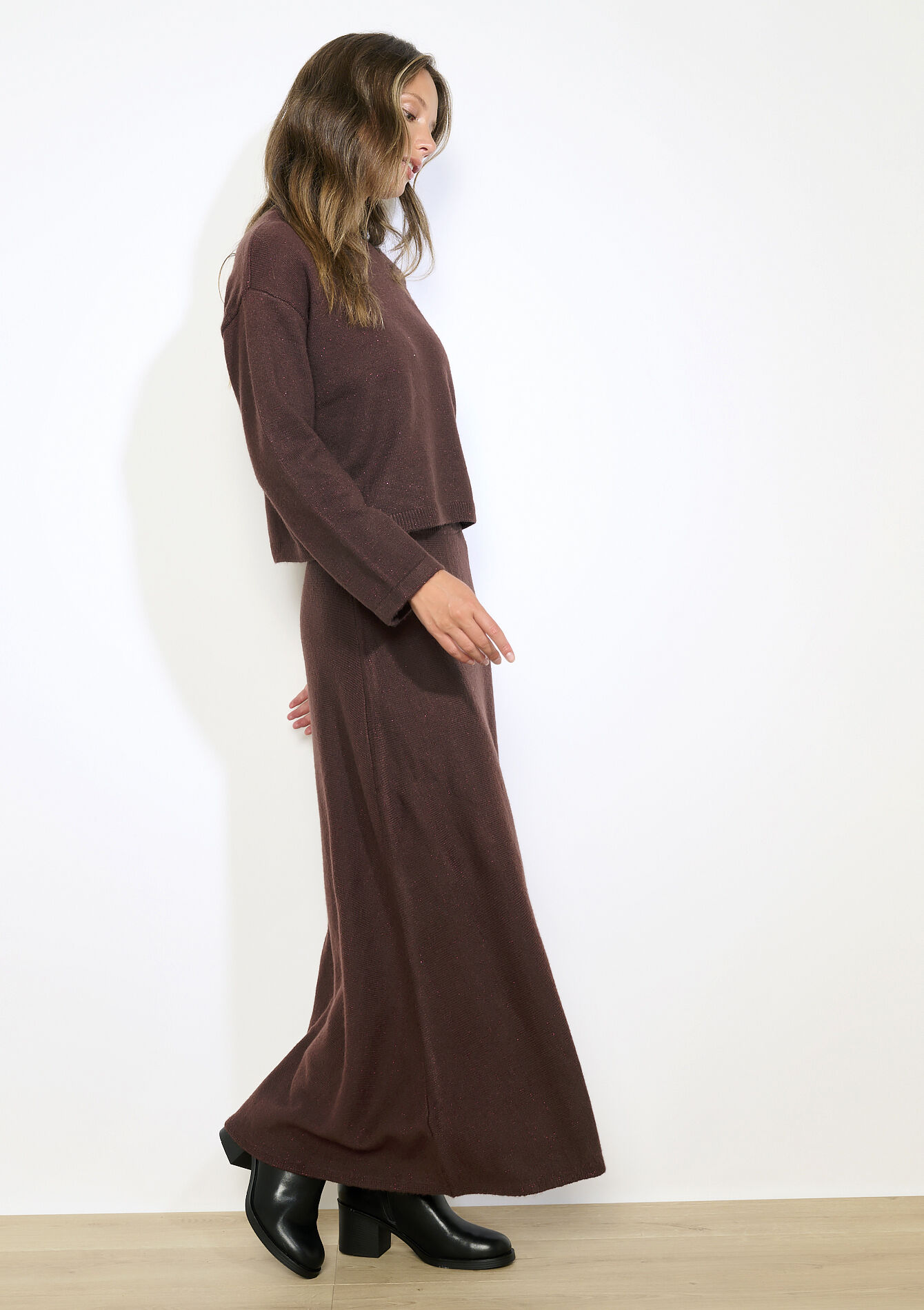 Jupe longue en maille, Jupe longue en maille - BROWN DARK CHOCOLATE - 07101359_3720