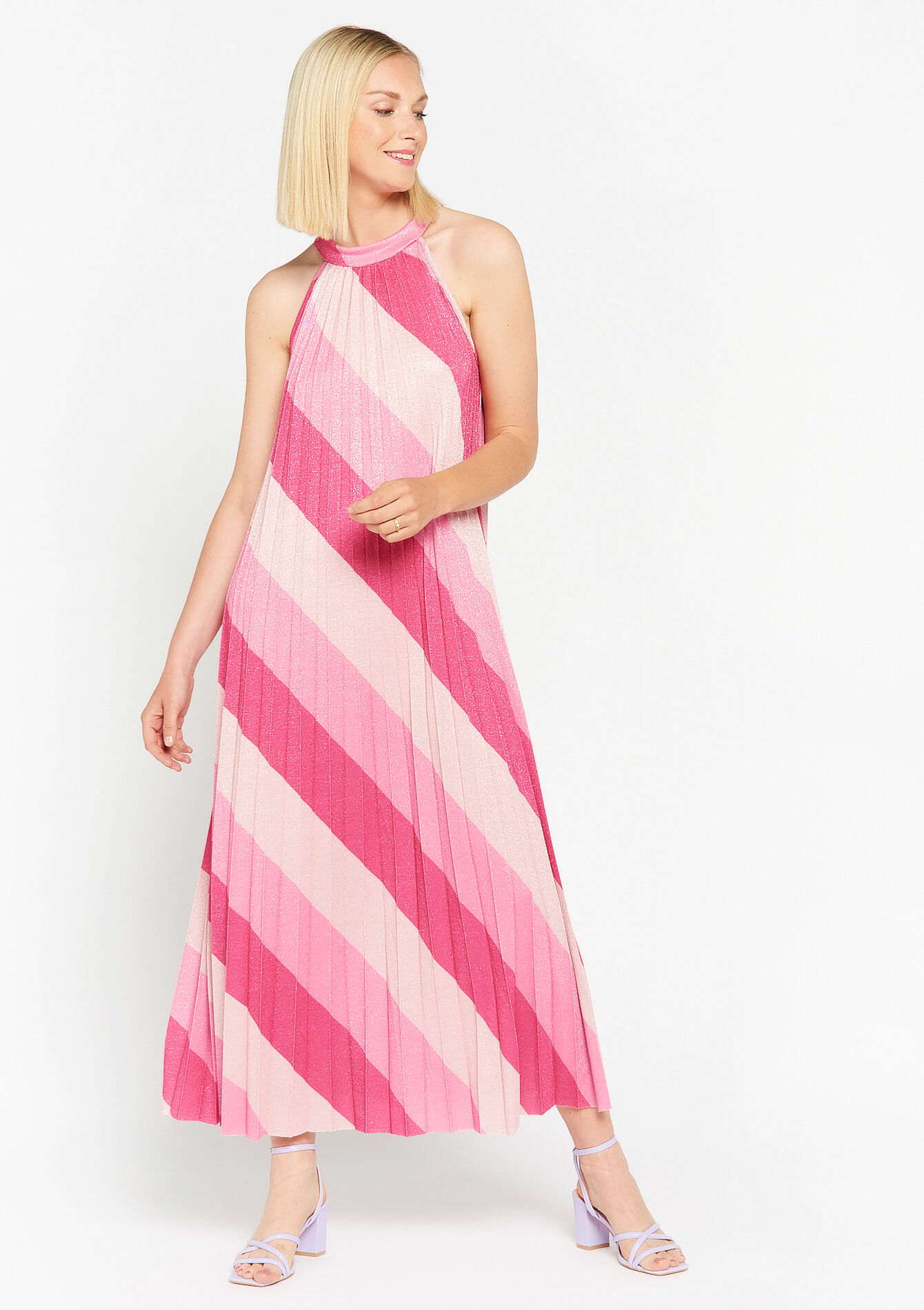 Maxi-jurk met plissé - FUCHSIA - 08602066_5626