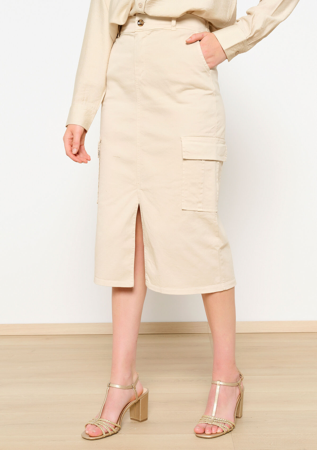 Jupe cargo mi-longue - LT BEIGE - 07101233_2527