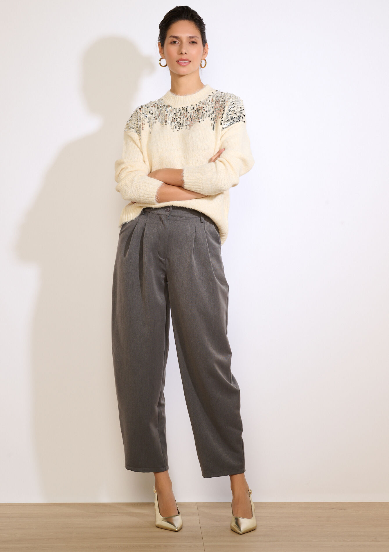 Zachte trui met pailletten - ECRU PEACH - 04007129_2564