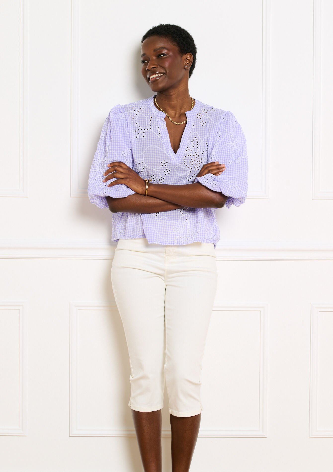 Geborduurde blouse wijde mouwen - PASTEL LILAC - 05703071_1493