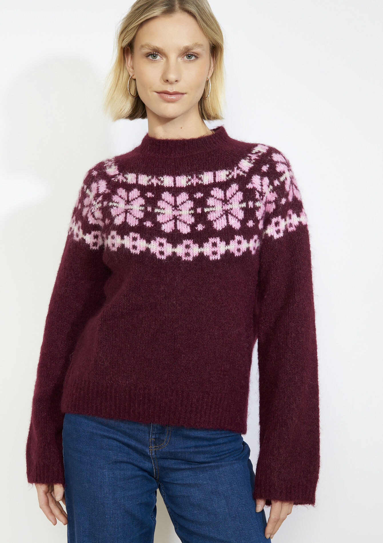 Zachte jacquard trui - BORDEAU WINE - 04007144_1467