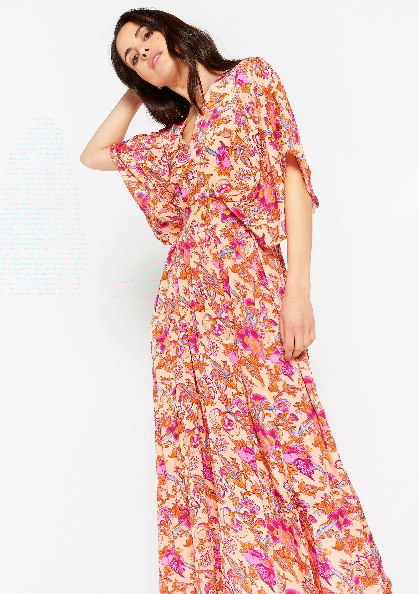 Robe longue à imprimé fleuri, Robe longue à imprimé fleuri - PASTEL PEACH - 08601830