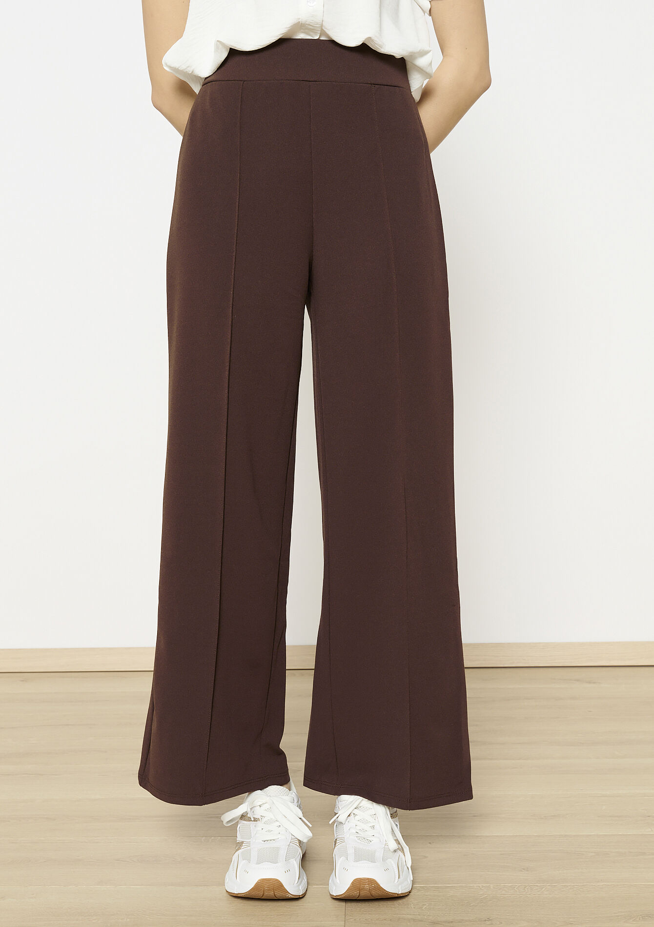 Soepele hoge taille broek, Soepele hoge taille broek - BROWN DARK CHOCOLATE - 06600947_3720