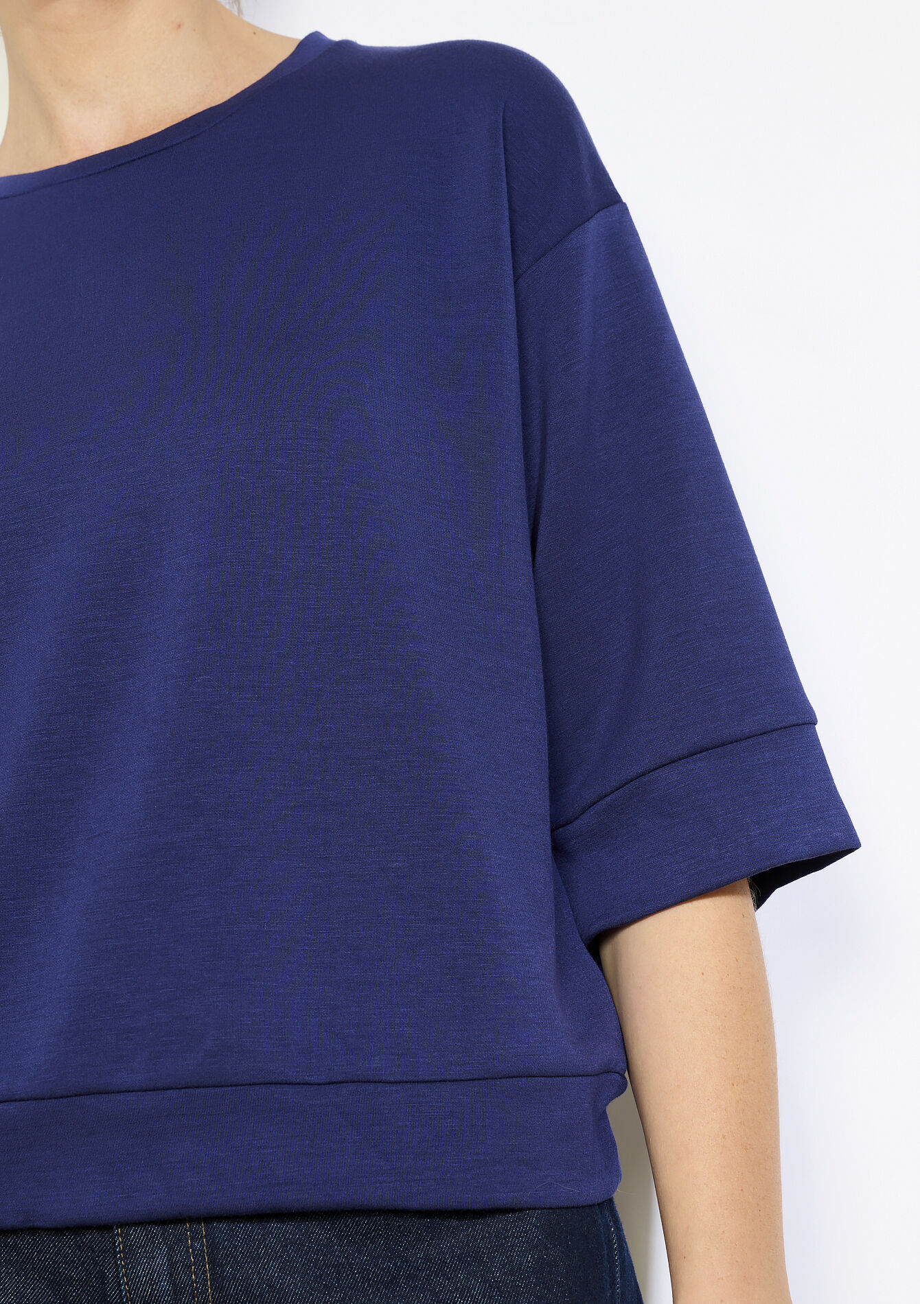 Boxy sweatshirt met korte mouwen, Boxy sweatshirt met korte mouwen - NAVY BASIC - 03001802_2723