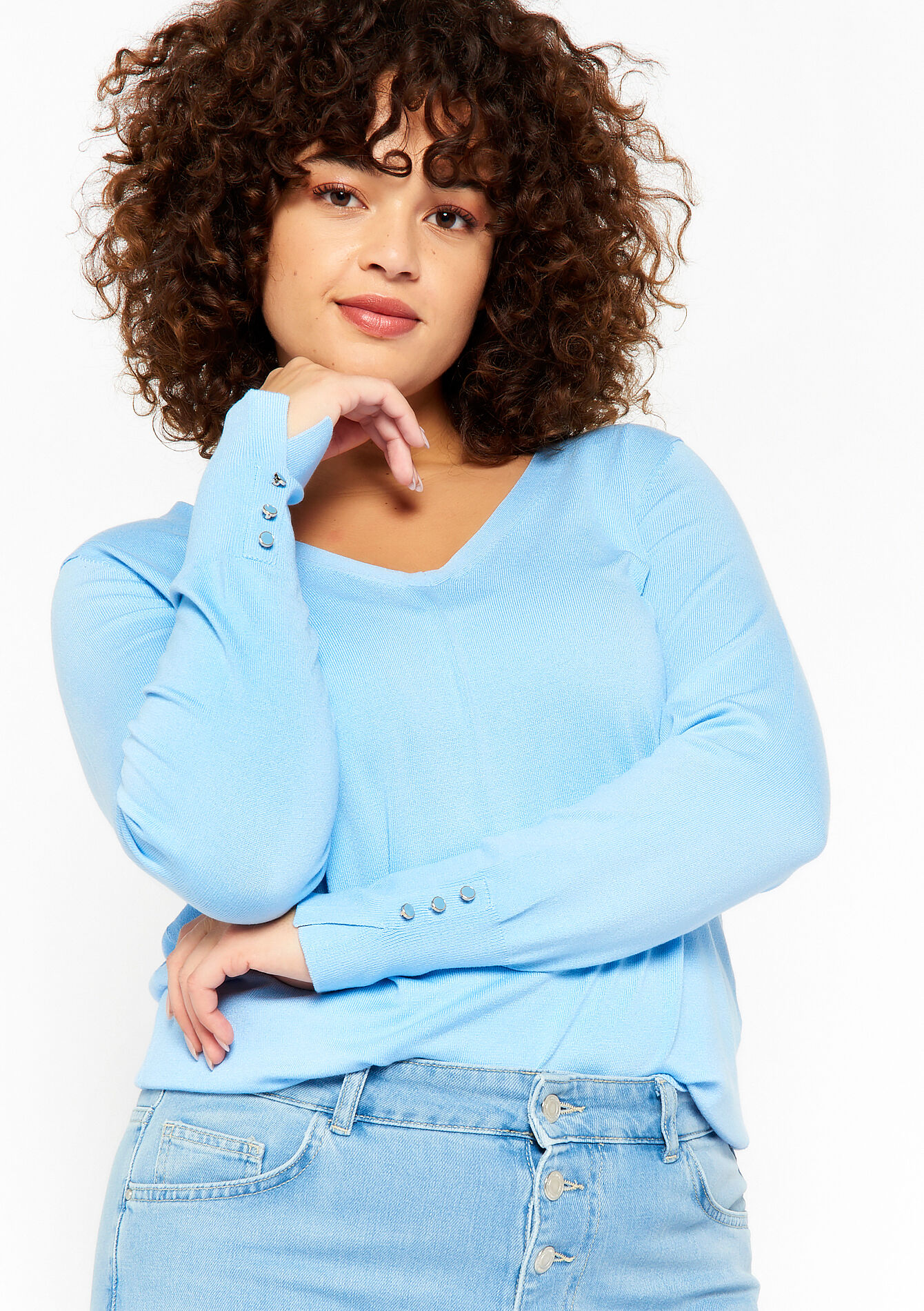 Pullover à col V, Pullover à col V - BLUE PASTEL - 04005942_3003