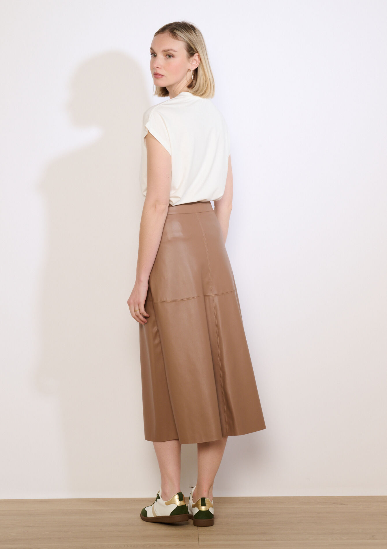 Jupe midi en simili cuir - LIGHT CAMEL - 07101486