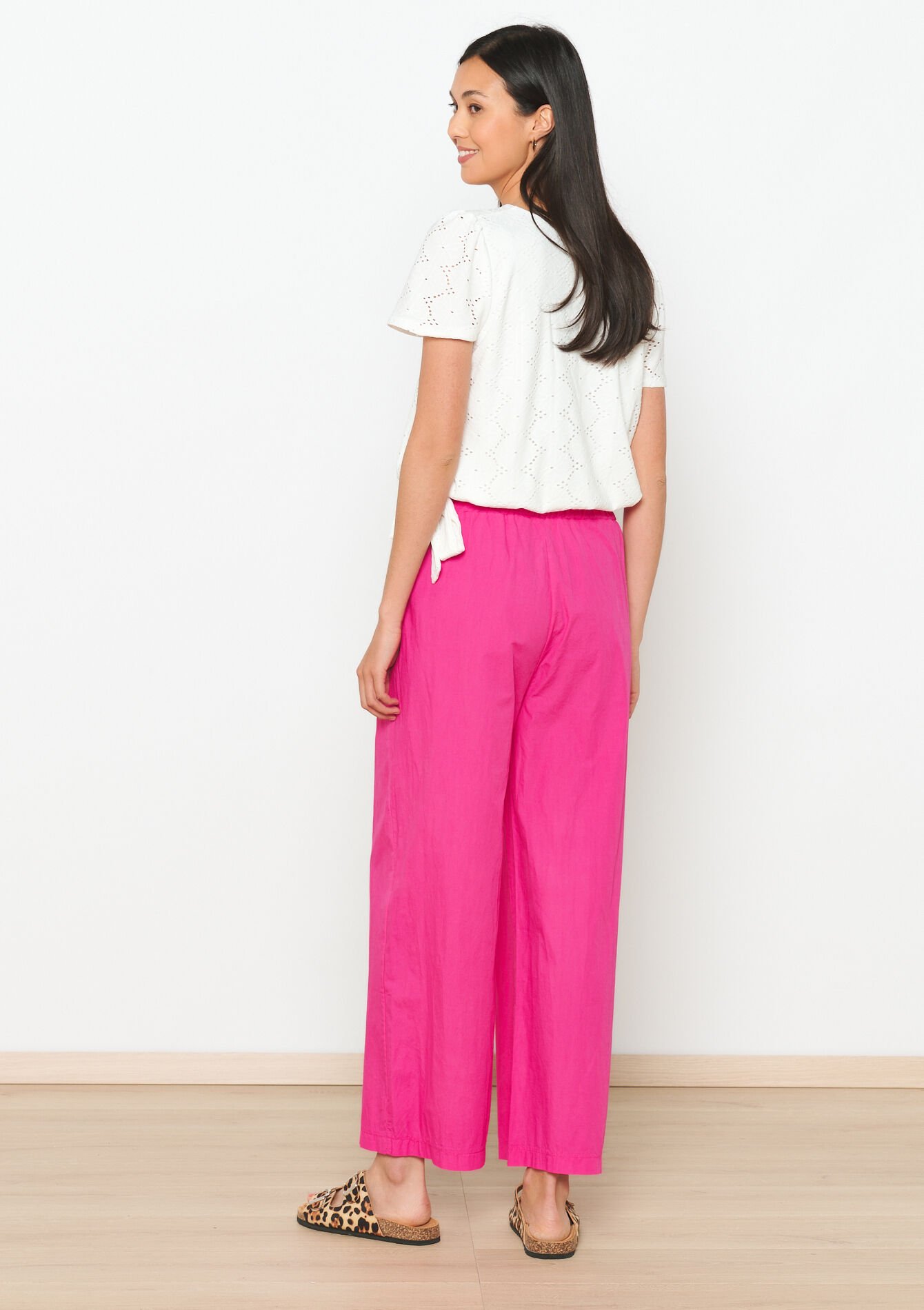 Wijde popeline broek, Wijde popeline broek - FUCHSIA - 06600853_5626
