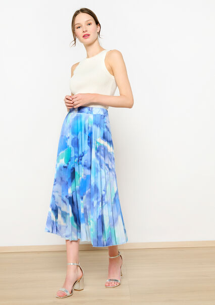 Pleated skirt with blurry print - BLUE FAIENCE - 07101240_1584