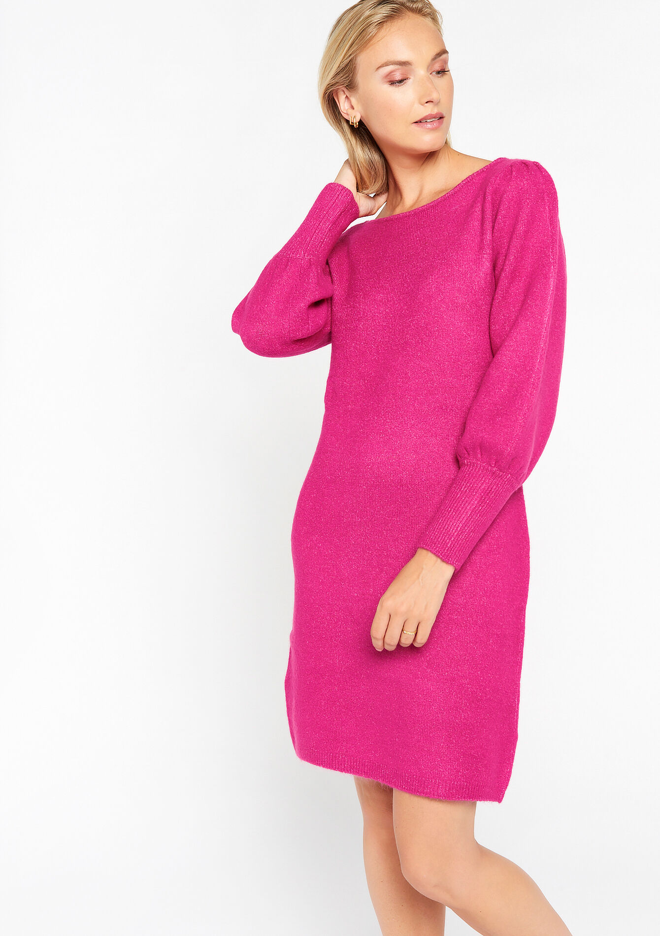 Trui-jurk met boothals, Trui-jurk met boothals - FUCHSIA - 08601932_5626