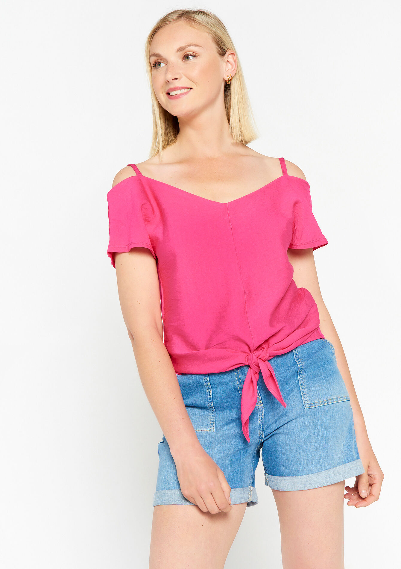 T-shirt with open shoulders - FUCHSIA - 02301435_5626