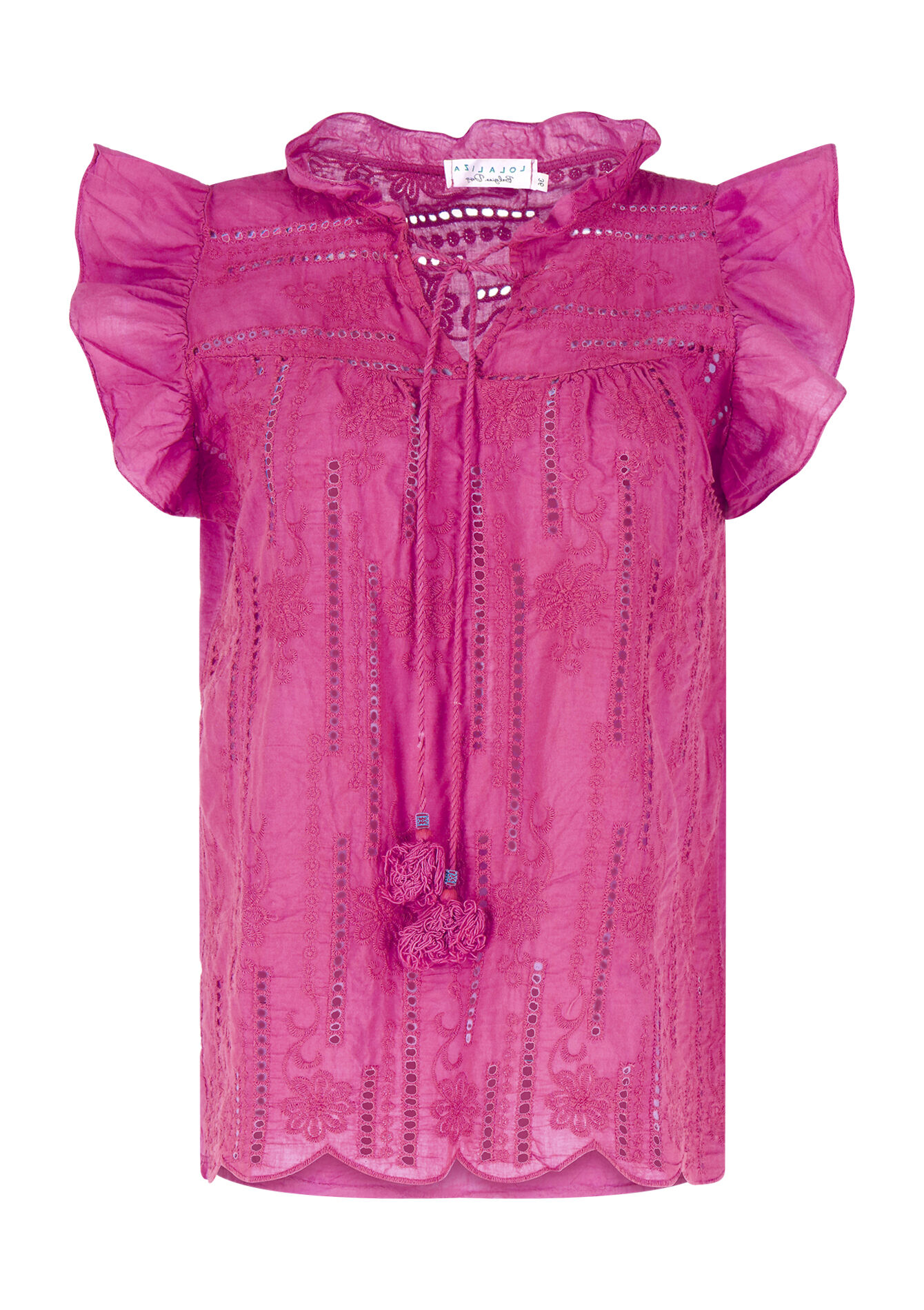 Blouse with broderie anglaise, Blouse with broderie anglaise - FUCHSIA - 05702232_5626