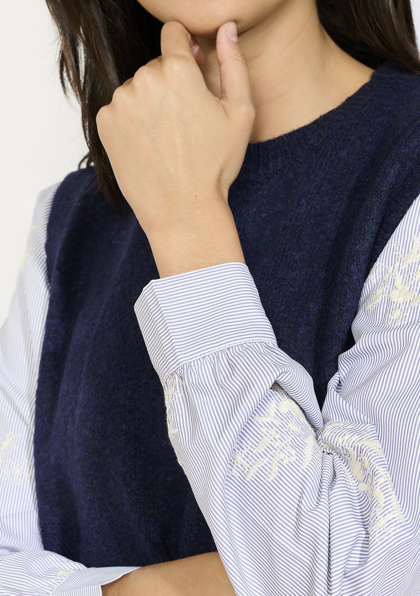 Poplin sleeve sweater - NAVY BASIC - 04006983_2723