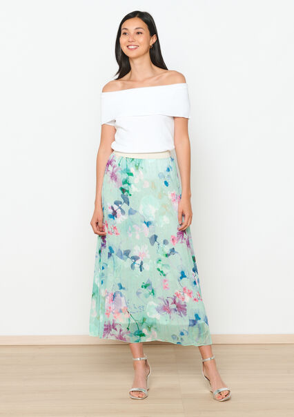 Maxi skirt with floral print - AQUA BLUE - 07101251_3302