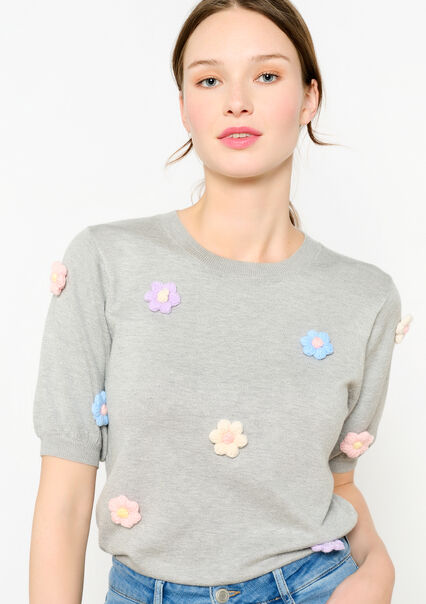 Pullover with flowers - LT GREY - 04006591_2574