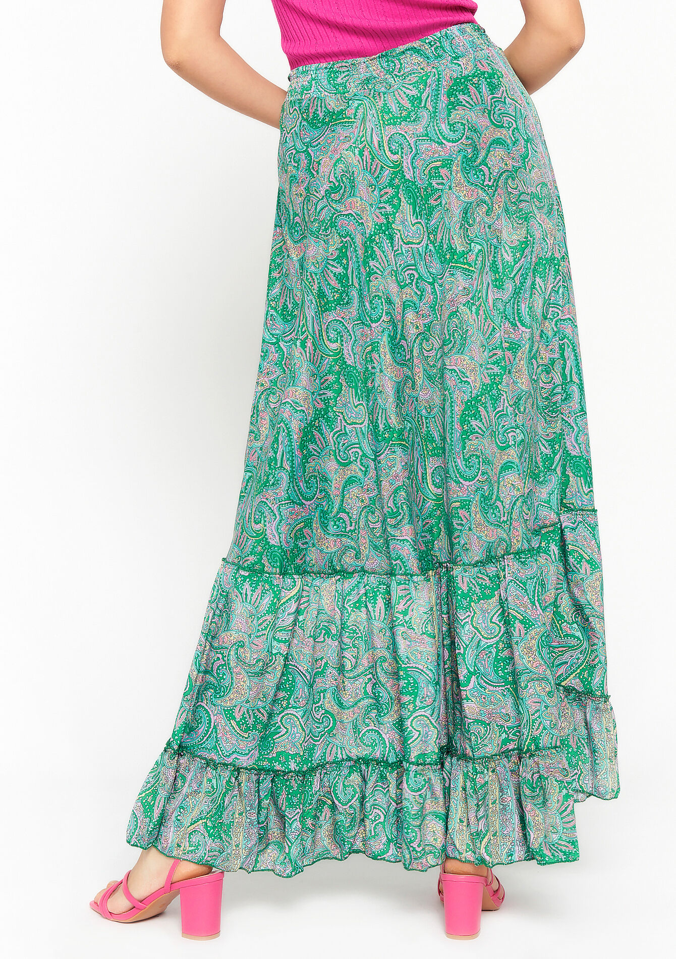 Maxi skirt with paisley print - GREEN APPLE - 07101059_1783