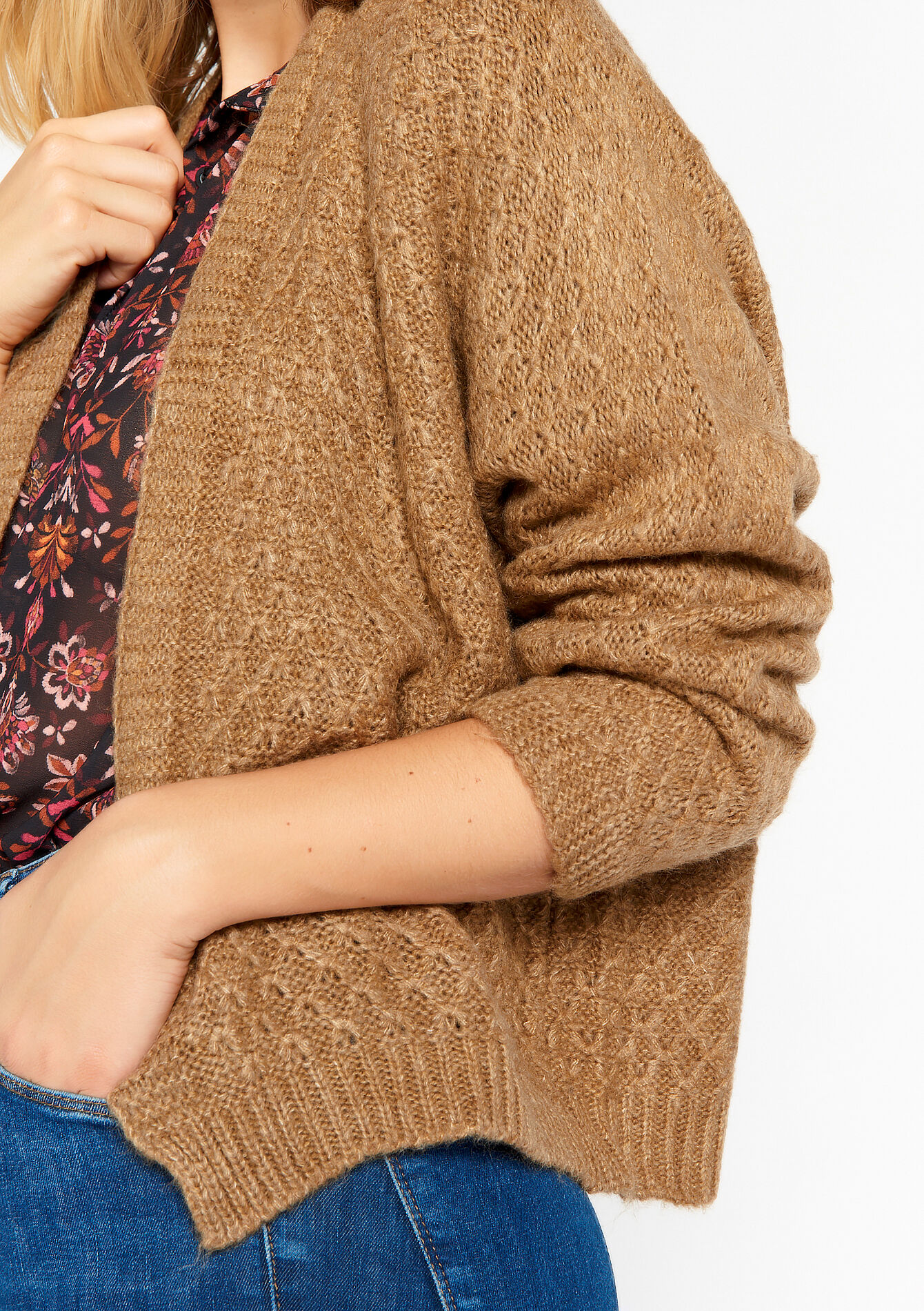Open-knit cardigan, Open-knit cardigan - LIGHT CAMEL - 04101088_3814