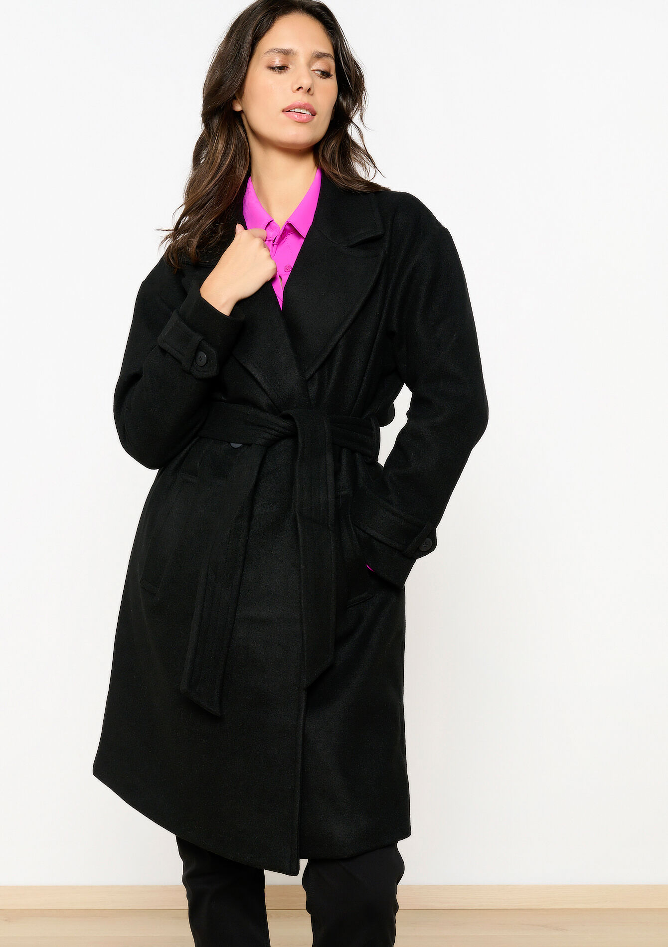 Halflange jas met riem - BLACK - 23000678_1119