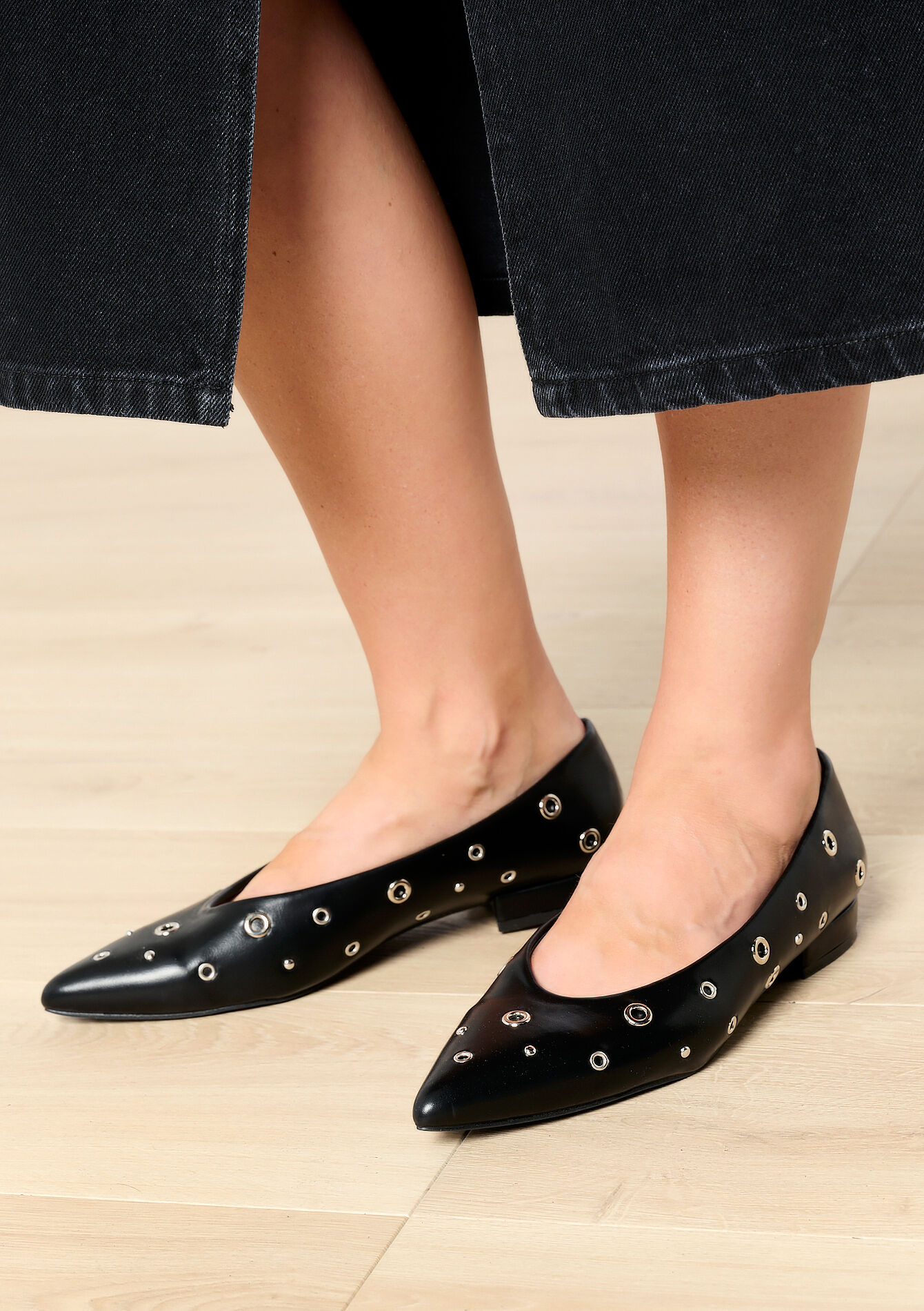 Platte ballerina's met studs - BLACK - 13100279_1119