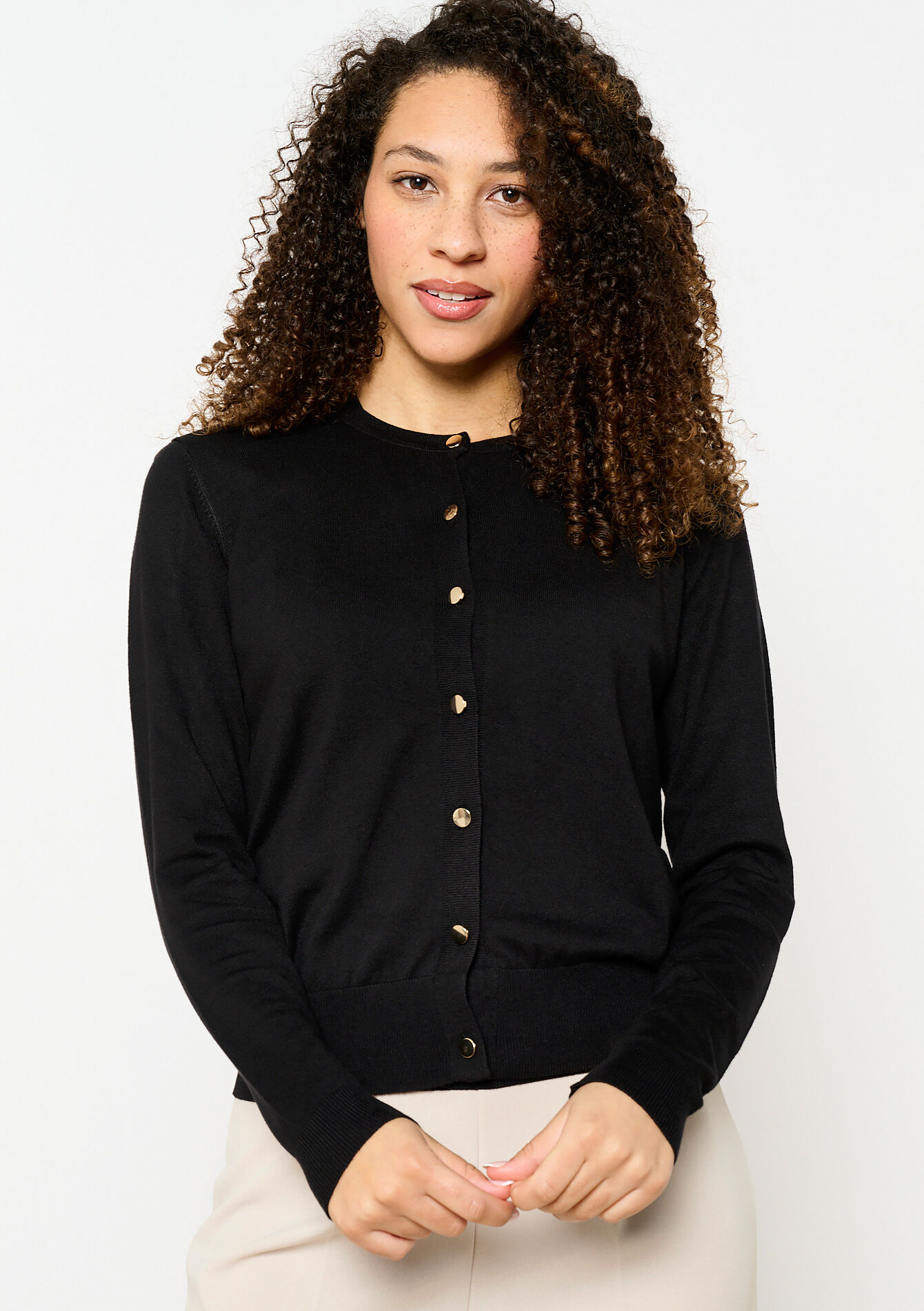 Cardigan met ronde hals, Cardigan met ronde hals - BLACK - 04101232_1119