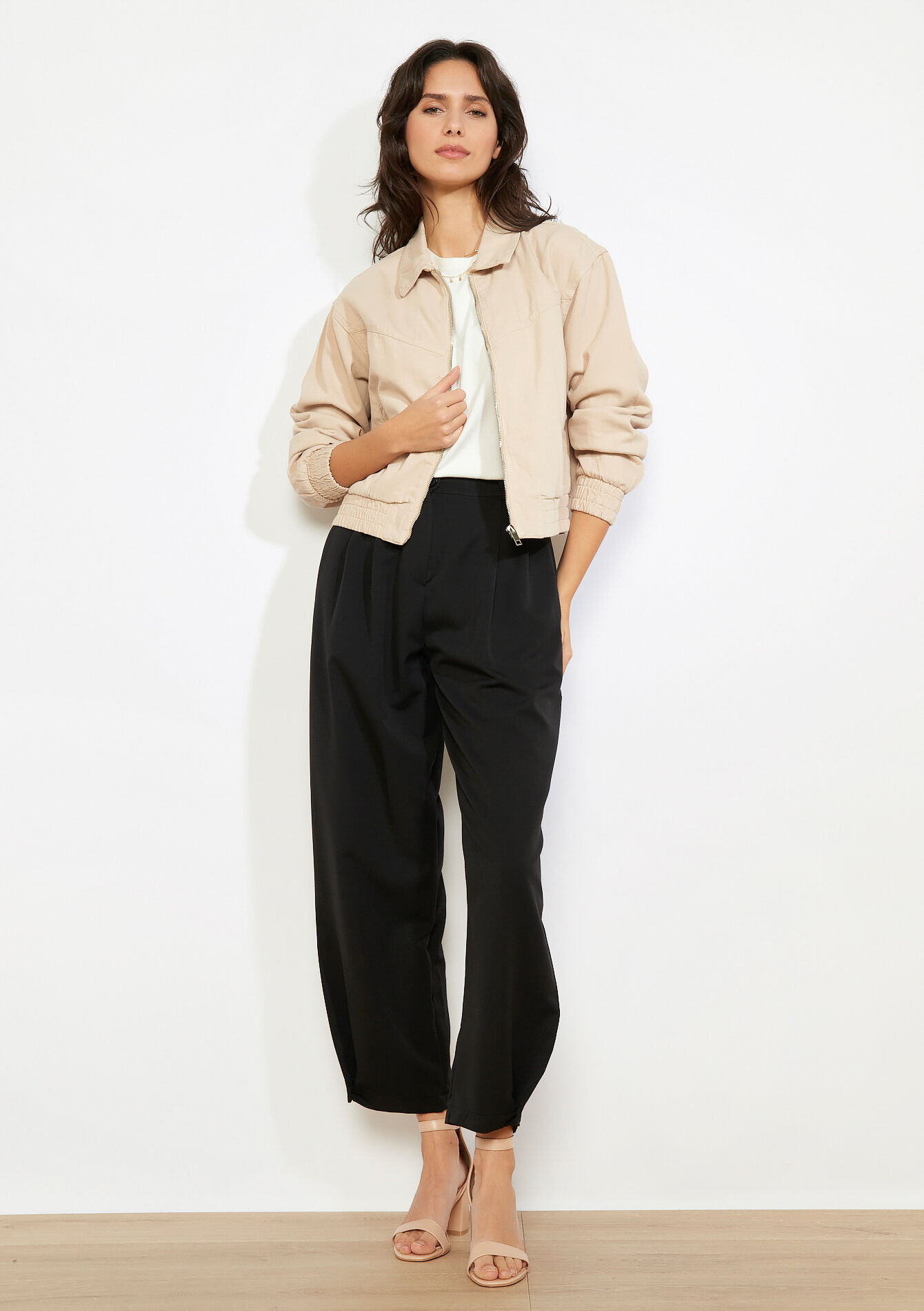 Cropped zip jacket - LT BEIGE - 09101104_2527