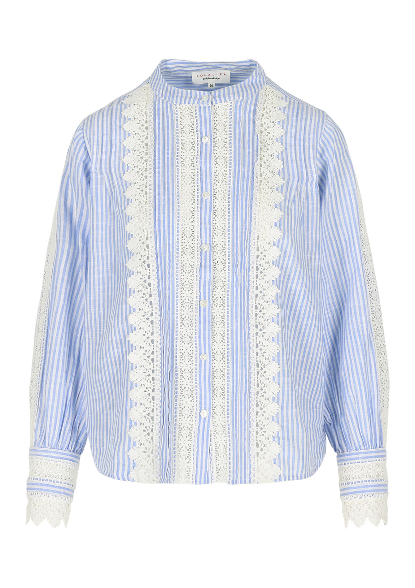 Fijn kant en streepjes blouse - BLUE PASTEL - 05702947_3003