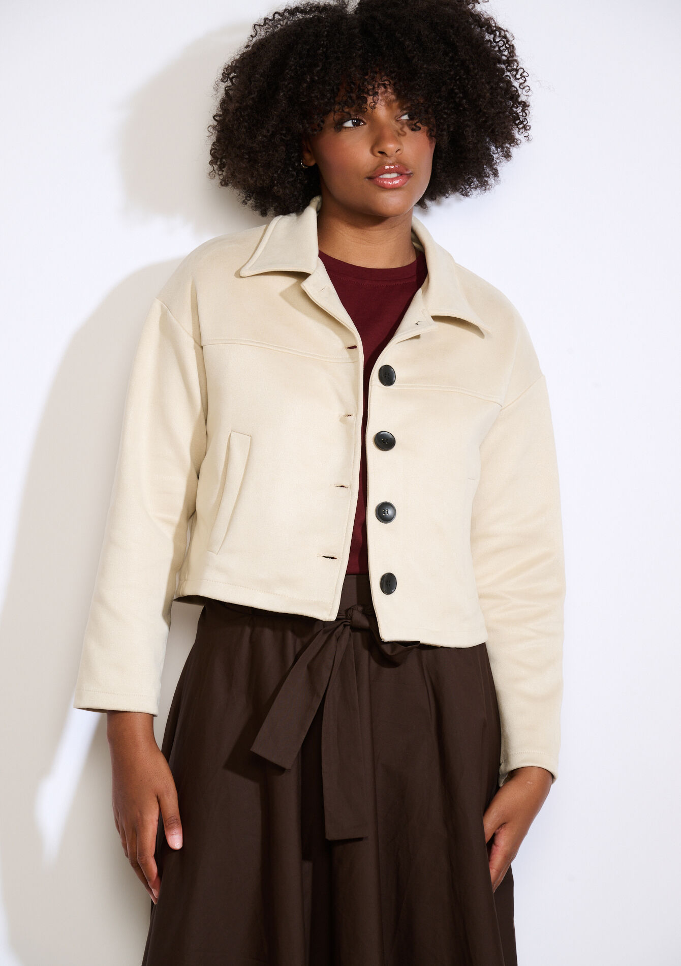 Veste Courte En Suédine, Veste Courte En Suédine - ECRU PEACH - 09001490_2564