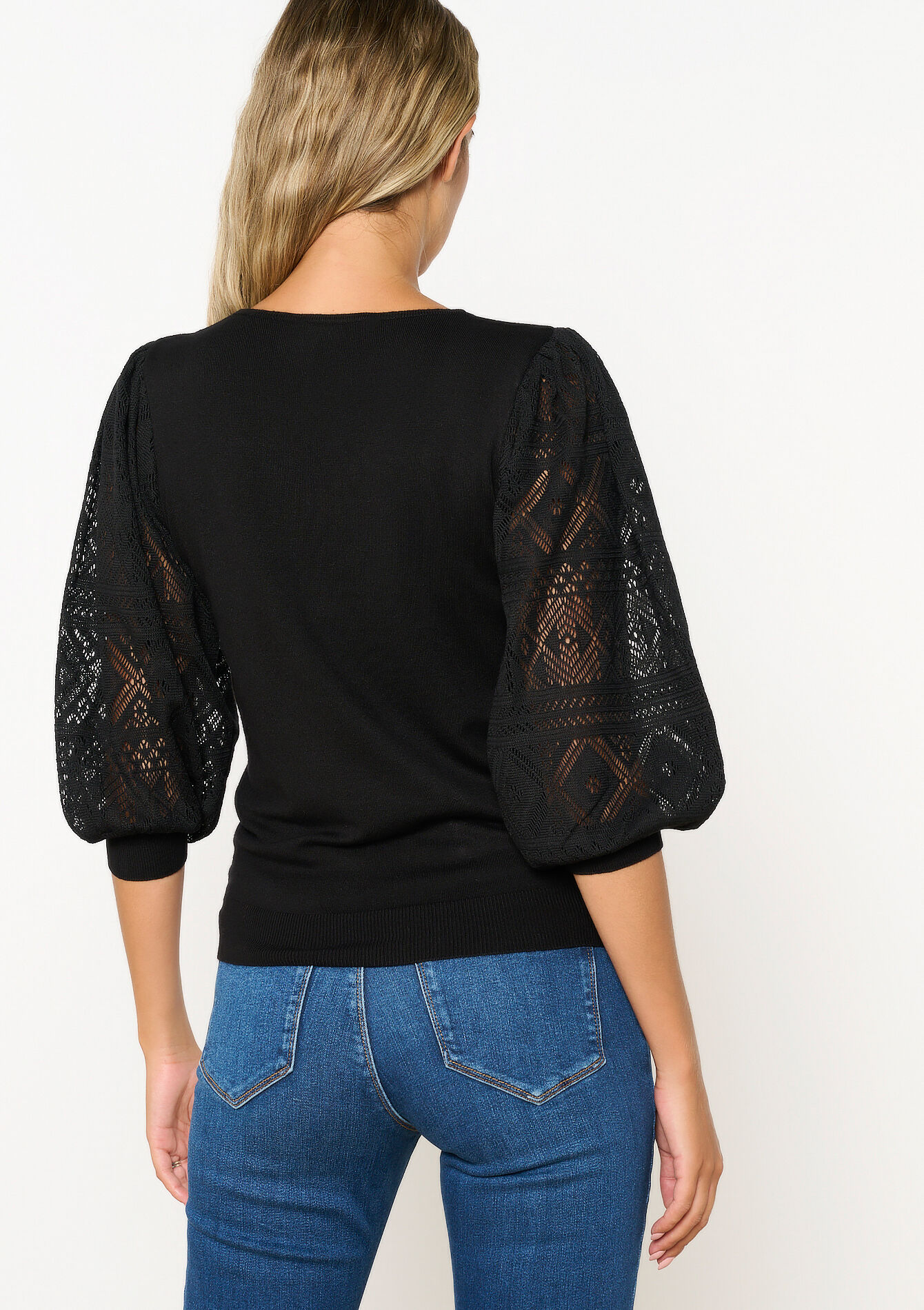 Trui met kanten mouwen, Trui met kanten mouwen - BLACK BEAUTY - 04006506_2600