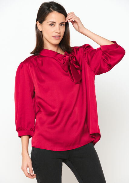 Satin blouse with bow - RED PAPRIKA - 05702402_1293
