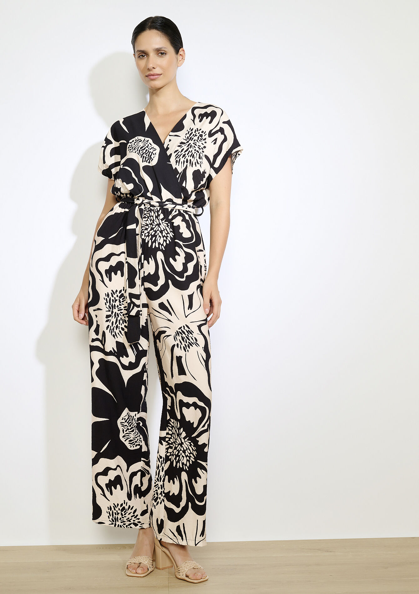 Belted printed jumpsuit, Belted printed jumpsuit - BLACK - 06004628_1119