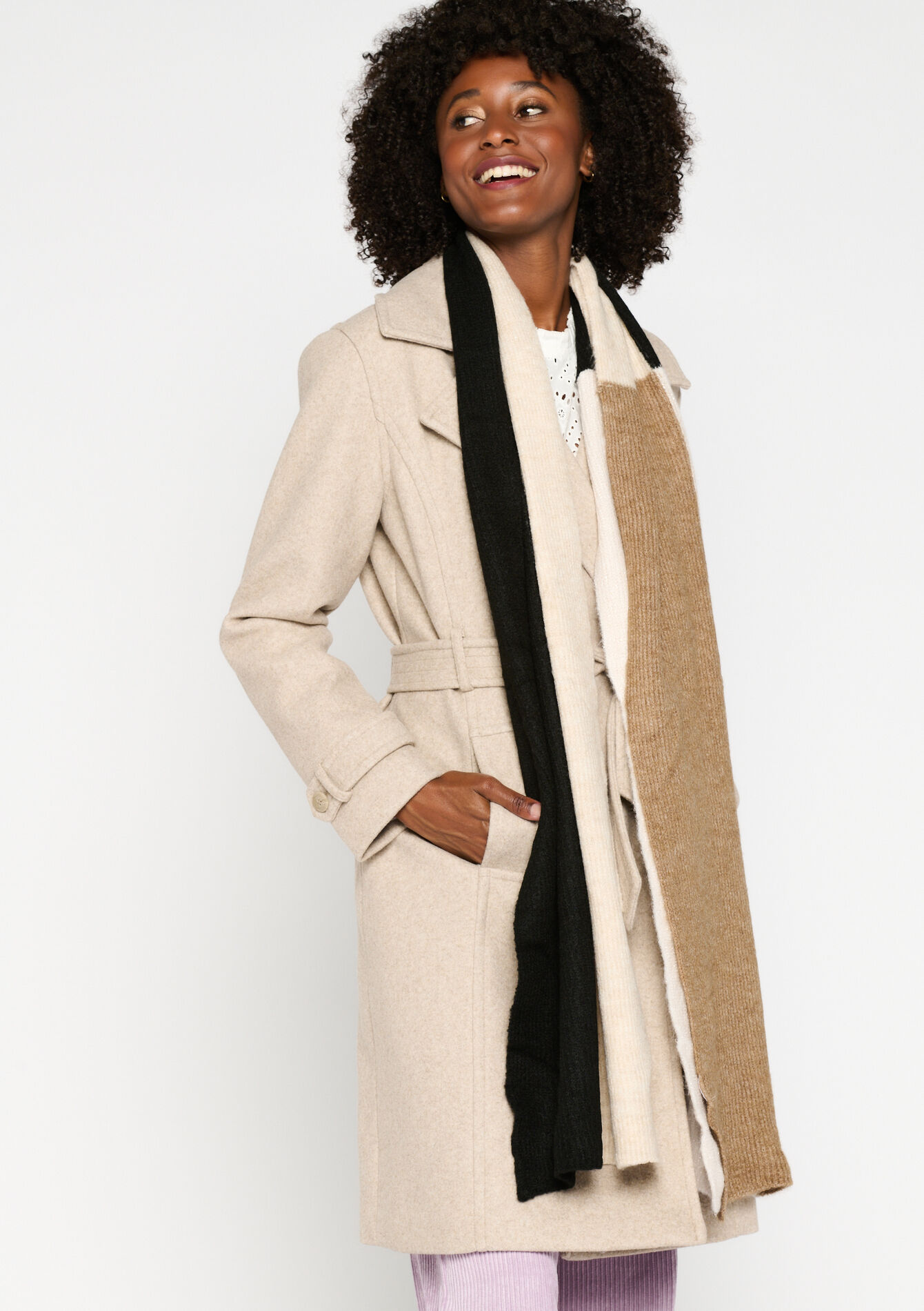 Sjaal met colourblock, Sjaal met colourblock - LT BEIGE - 1075563