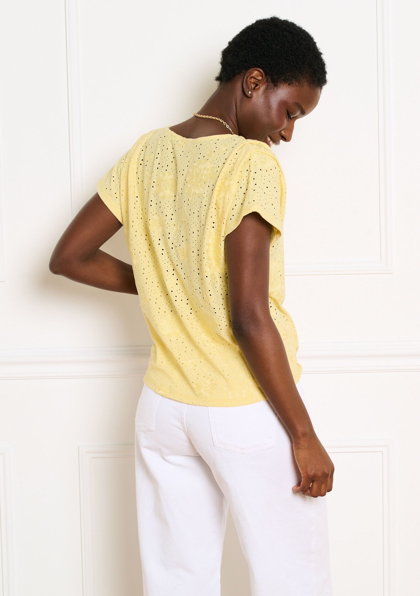 T-shirt met broderie - YELLOW PASTEL - 02302020_5004