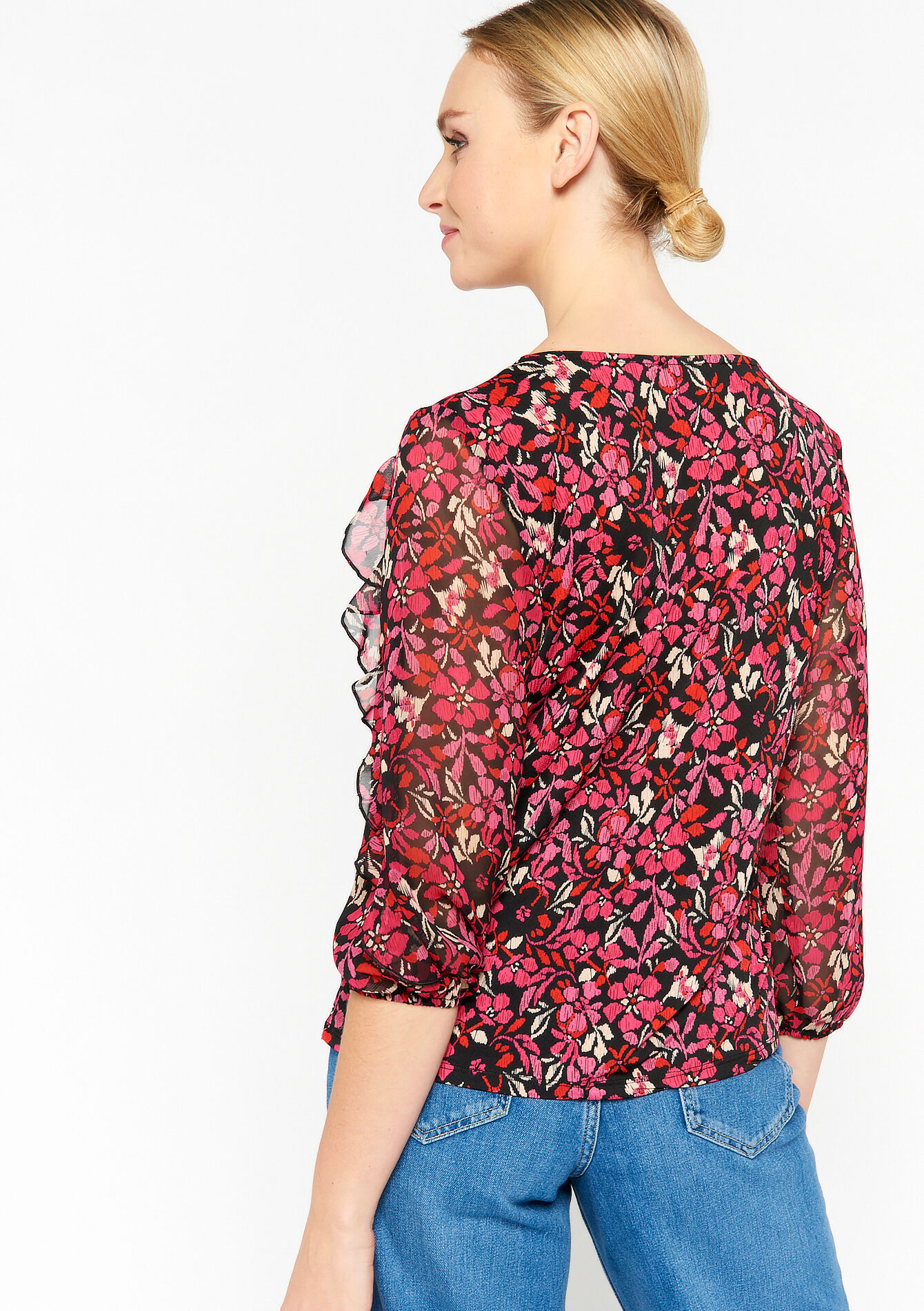 T-shirt met bloemenprint - BLACK - 02400241_1119