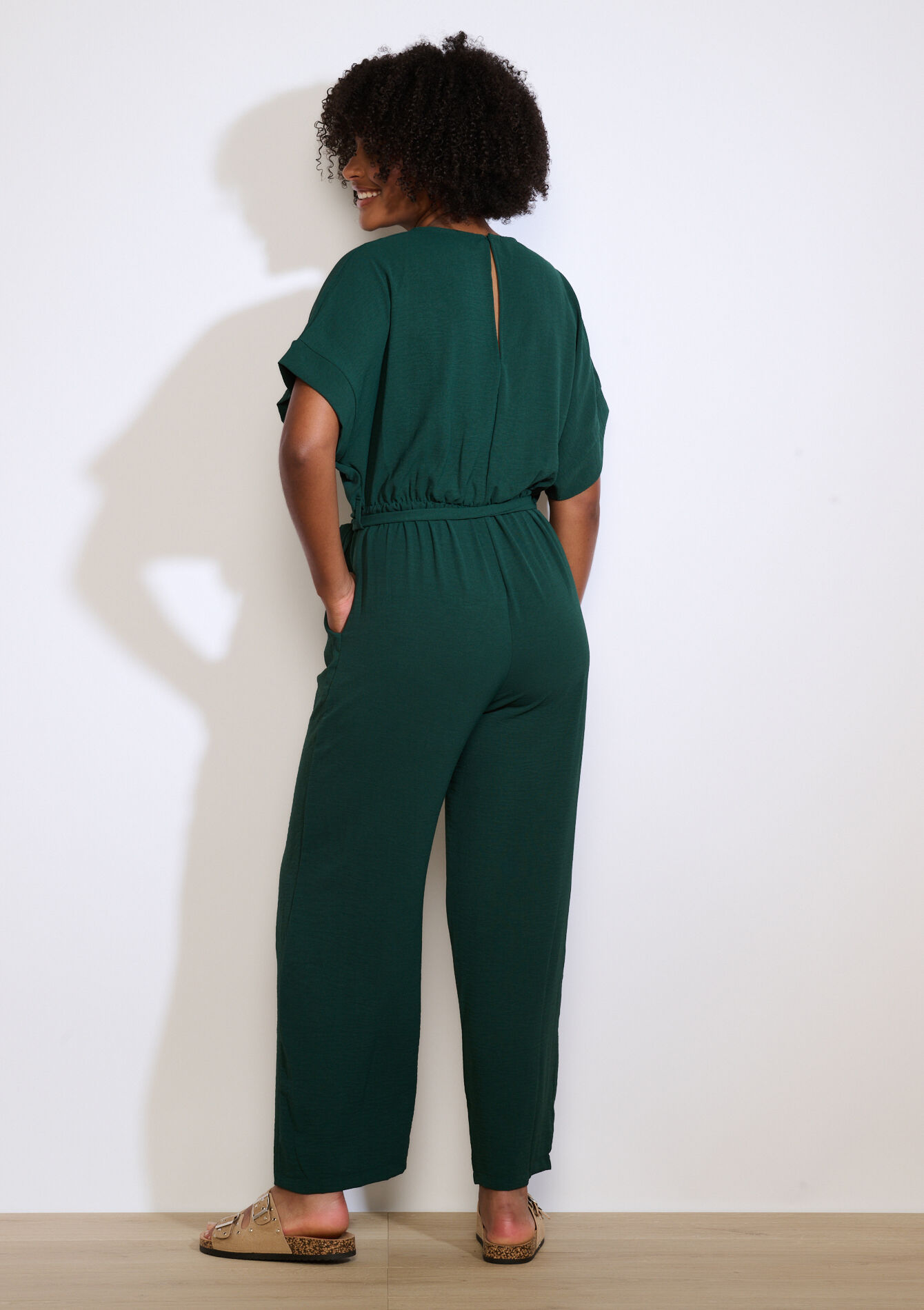 Losvallende wikkel jumpsuit - BOTTLE GREEN - 06004652_1778