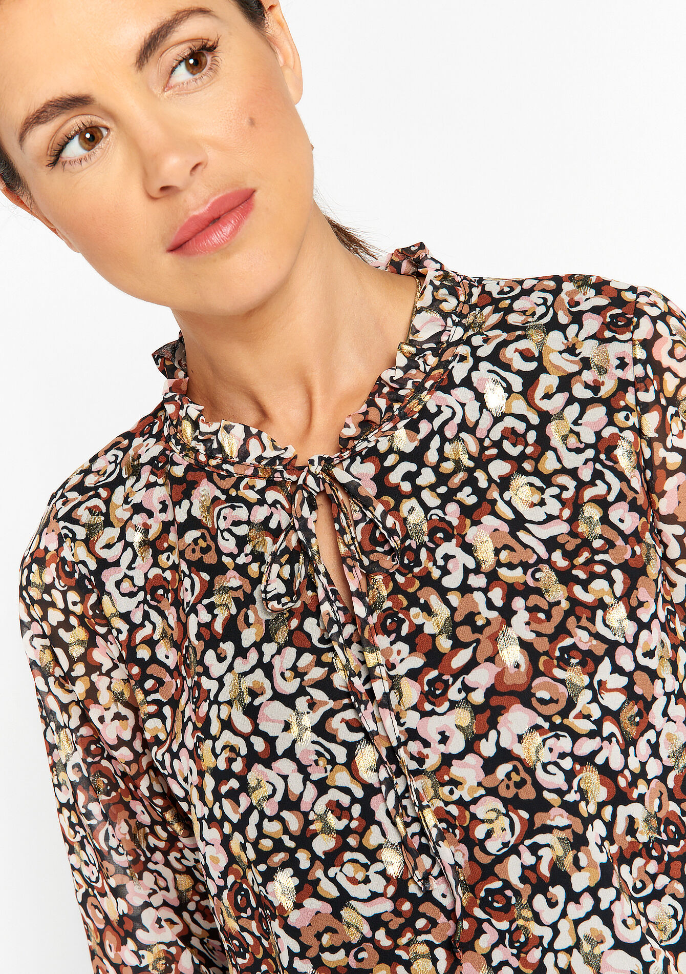 Lurex blouse met dierenprint - CAMEL BROWN - 1082646