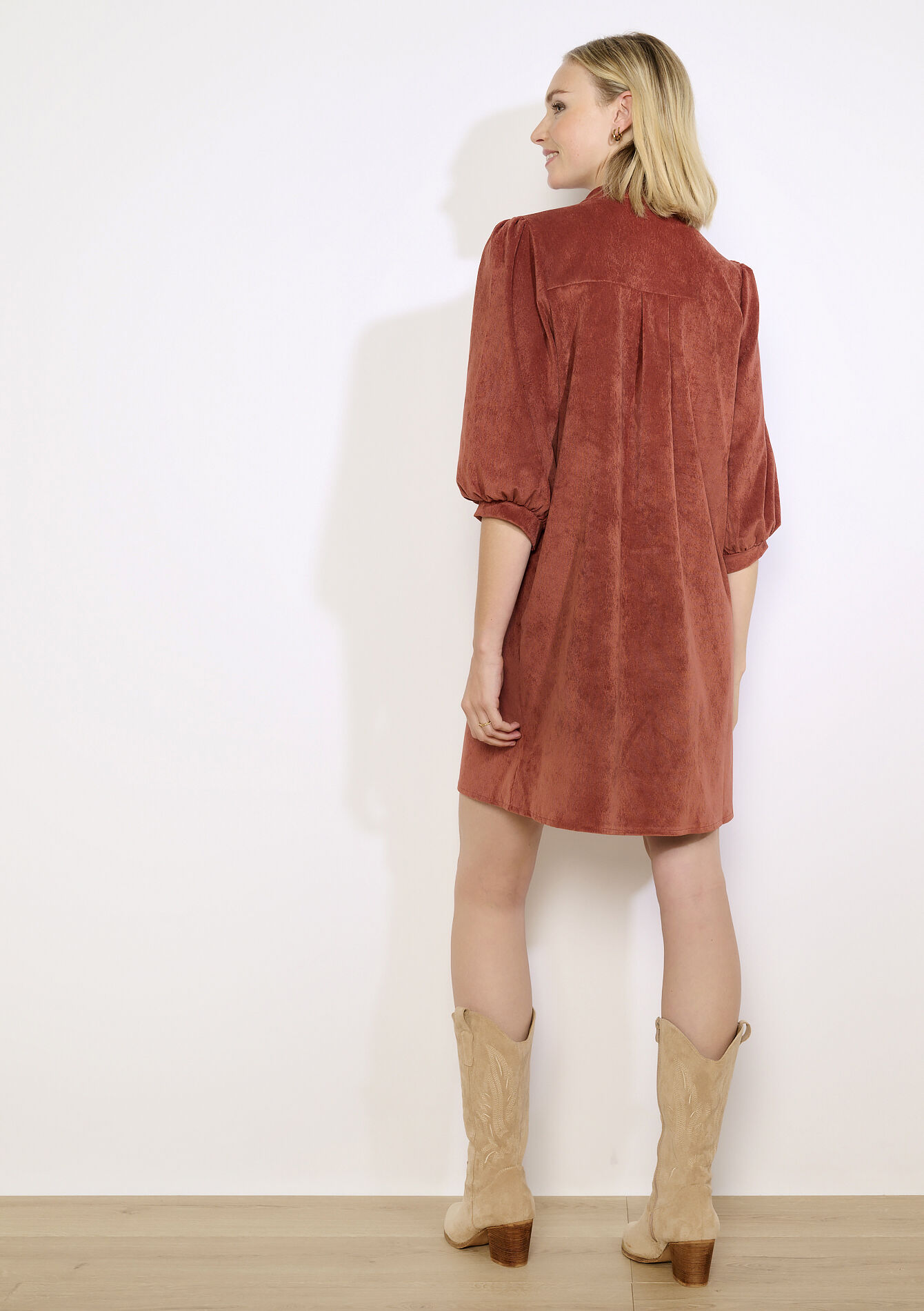 Robe courte en velours côtelé, Robe courte en velours côtelé - TERRACOTTA - 08104308_5303