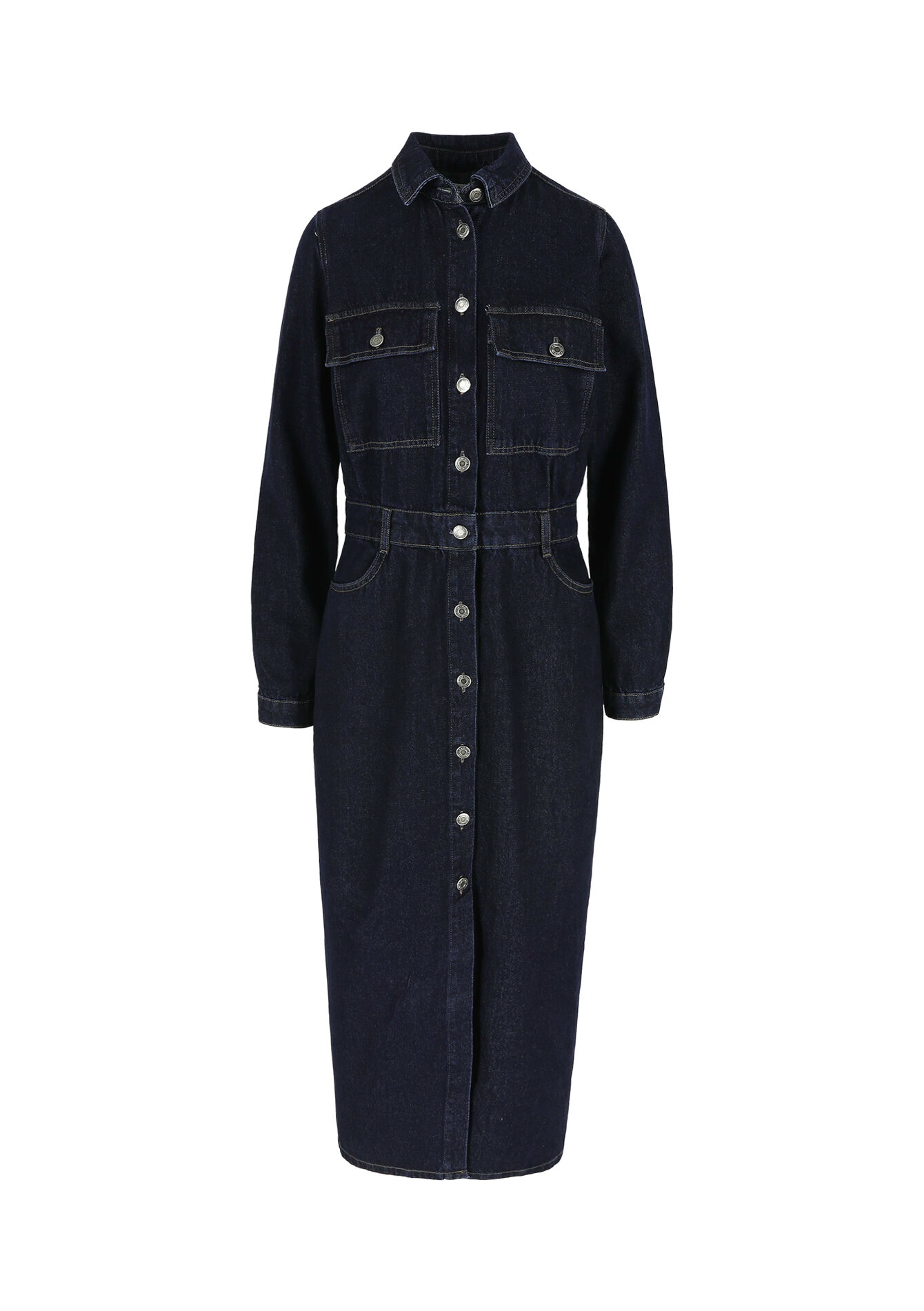 Robe mi-longue en denim, Robe mi-longue en denim - DARK BLUE - 08103719_0501