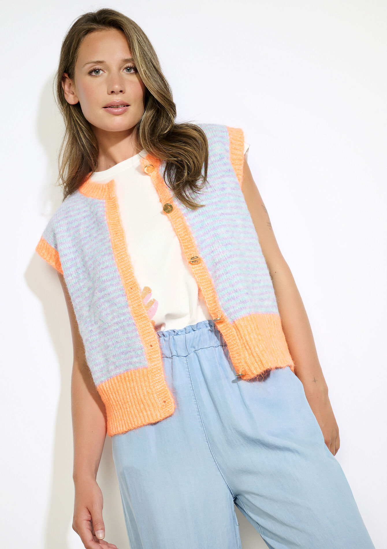 Gilet met strepen  - LT BLUE - 04101339_2519