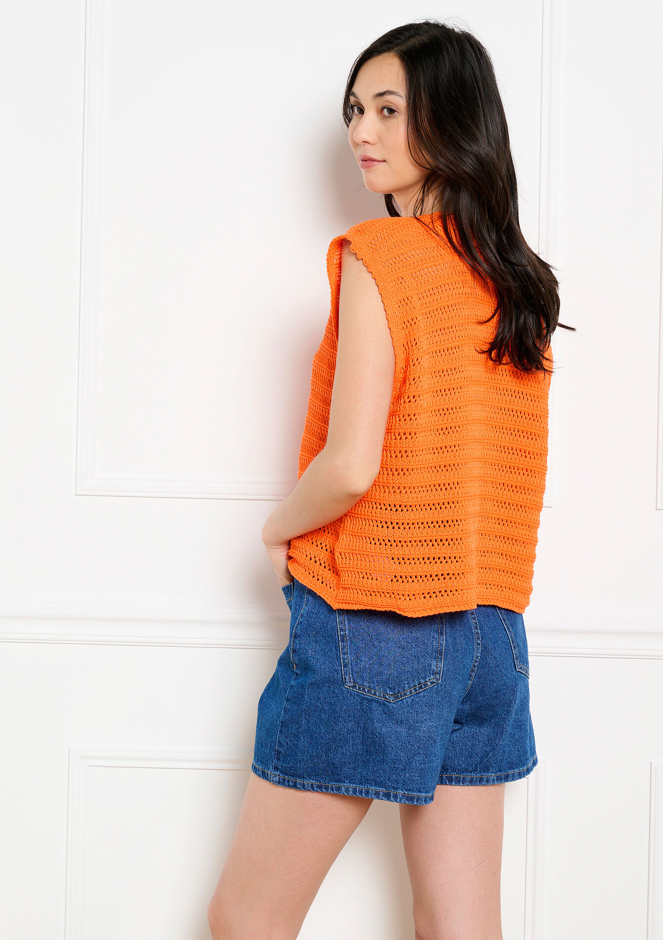 Gehaakt mouwloos topje, Gehaakt mouwloos topje - ORANGE BRIGHT - 04007305_1255