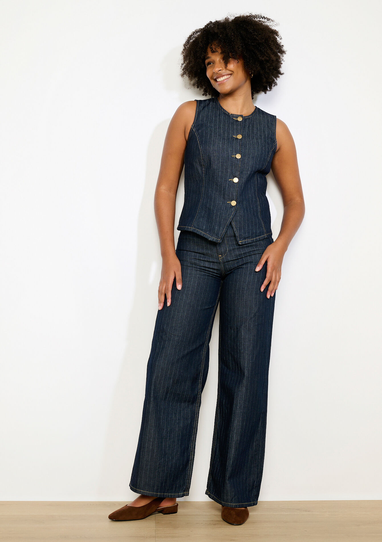 Gilet en denim cintré - DARK BLUE - 09101170_0501