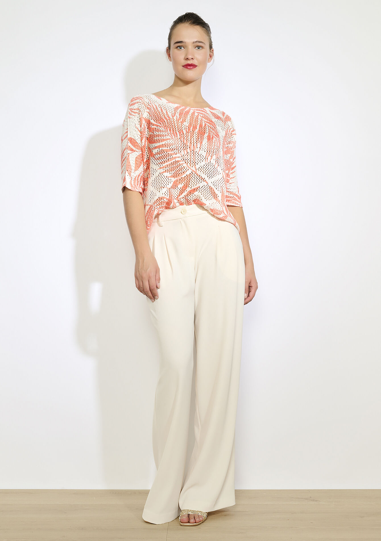 Luchtige blouse met bladerprint, Luchtige blouse met bladerprint - CORAL PINK - 02301875_1968