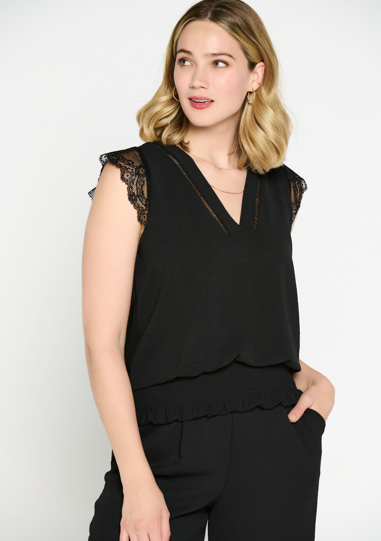 Top with V-neck, Top with V-neck - BLACK - 02301437_1119