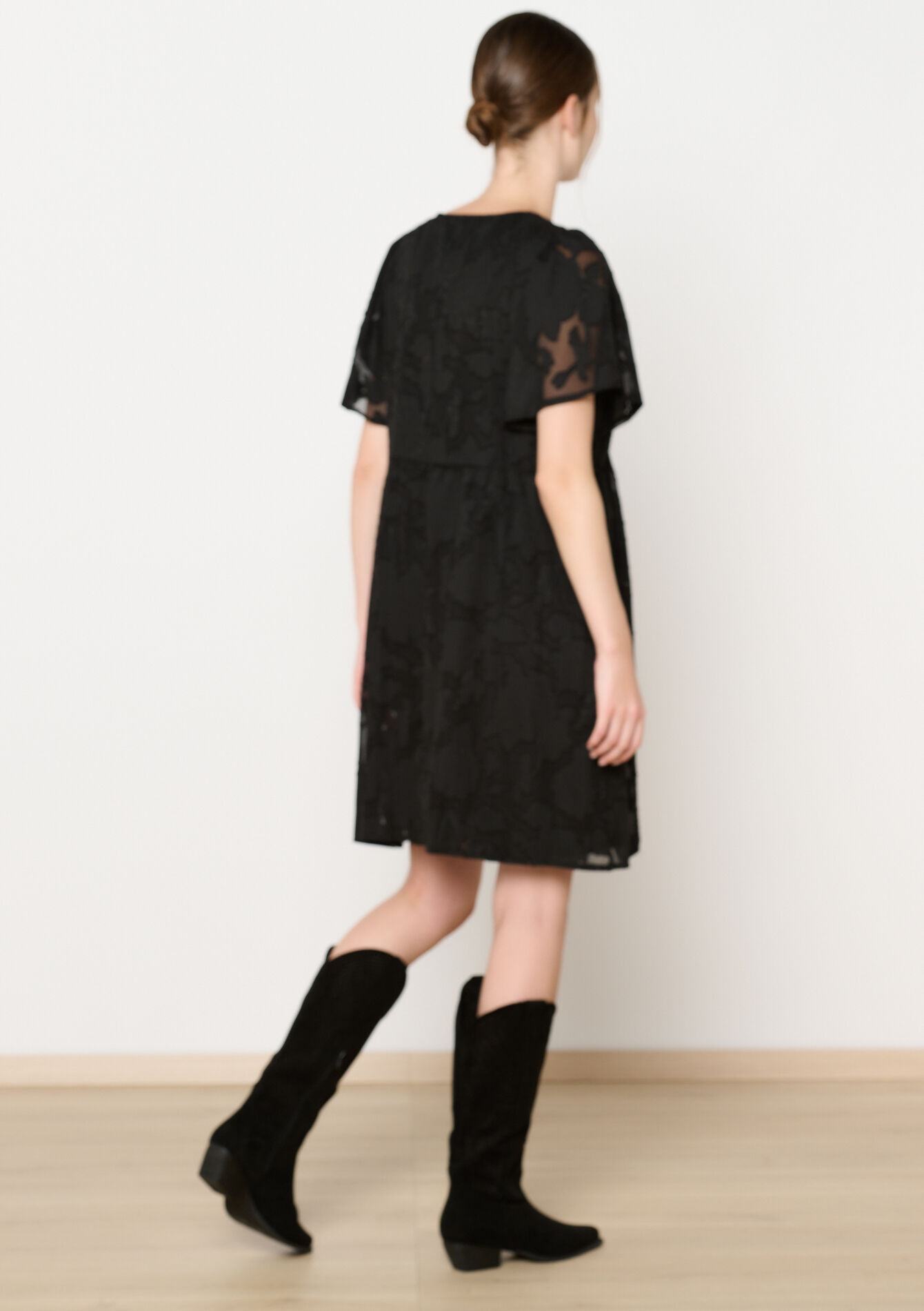 Babydoll-jurk met V-hals, Babydoll-jurk met V-hals - BLACK - 08103821_1119