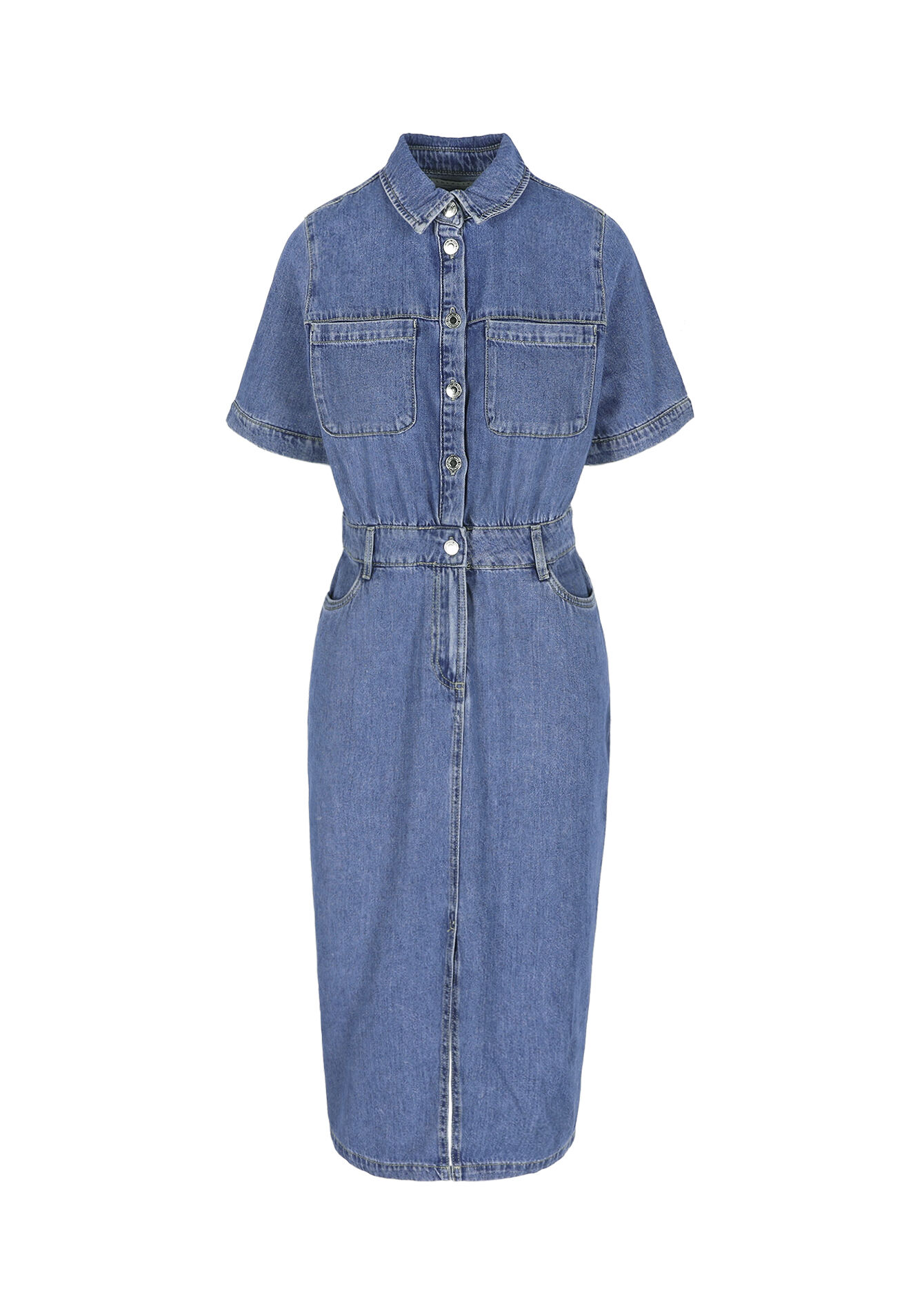 Midi overhemdjurk van denim - MEDIUM BLUE - 08104295_0500