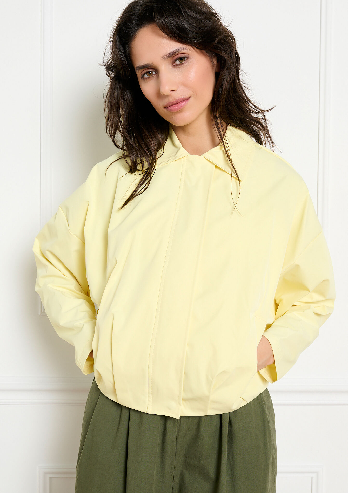 Cropped zip jacket - YELLOW PASTEL - 09101210_5004