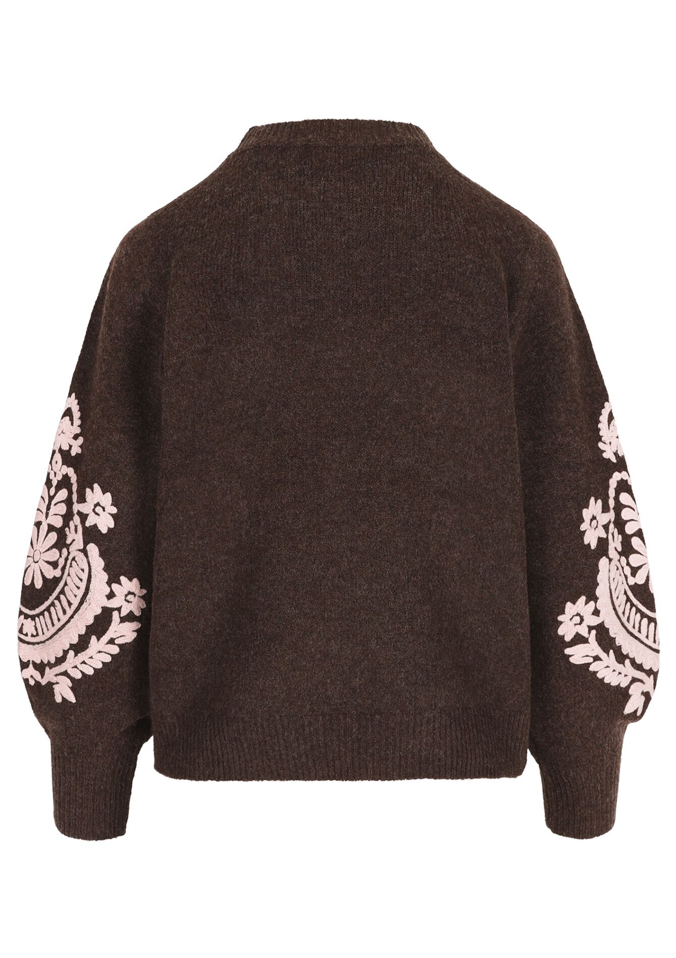 Gebreide trui met borduursel, Gebreide trui met borduursel - BROWN DARK CHOCOLATE - 04007036_3720