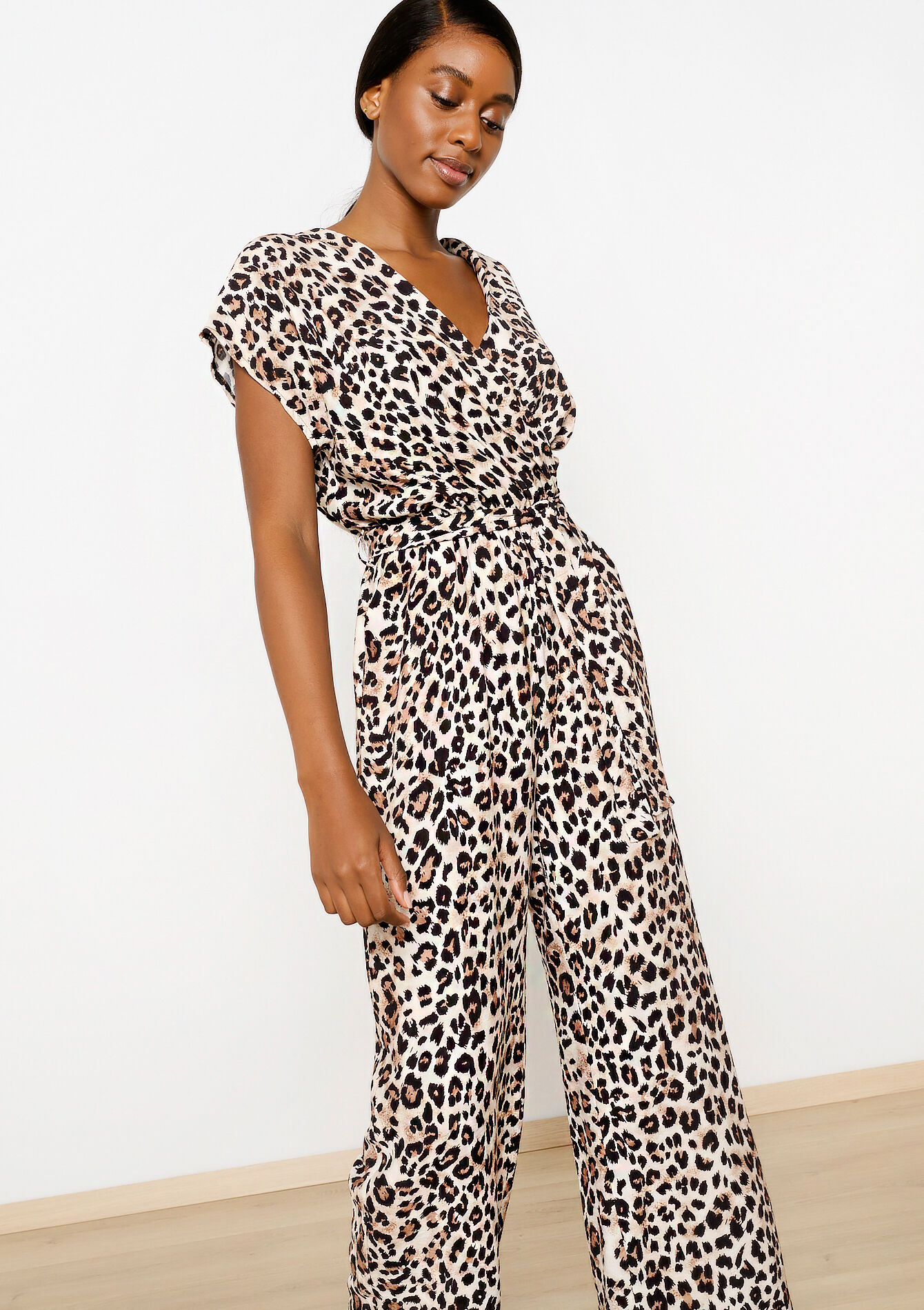 Jumpsuit with leopard print, Jumpsuit with leopard print - LT BEIGE - 06004526_2527