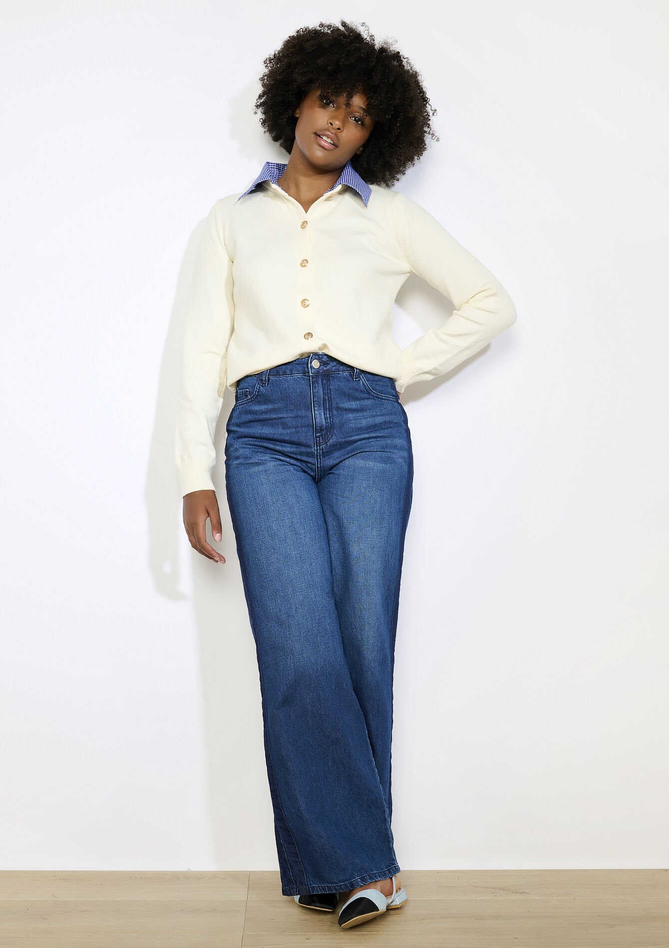 Cardigan en popeline à col chemise, Cardigan en popeline à col chemise - VANILLA WHITE - 04101323_1013