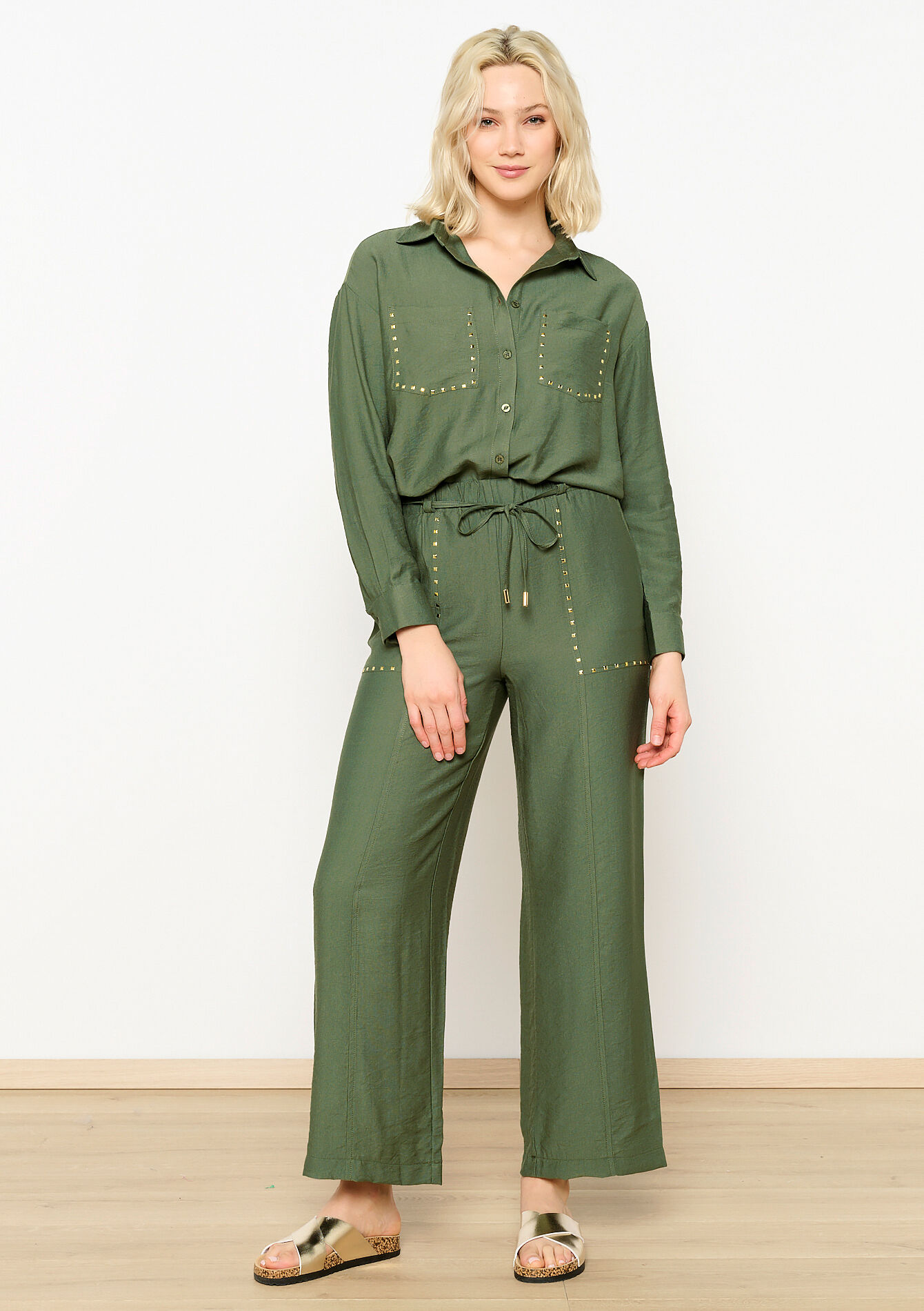 Broek met studs, Broek met studs - KHAKI MED - 1101611