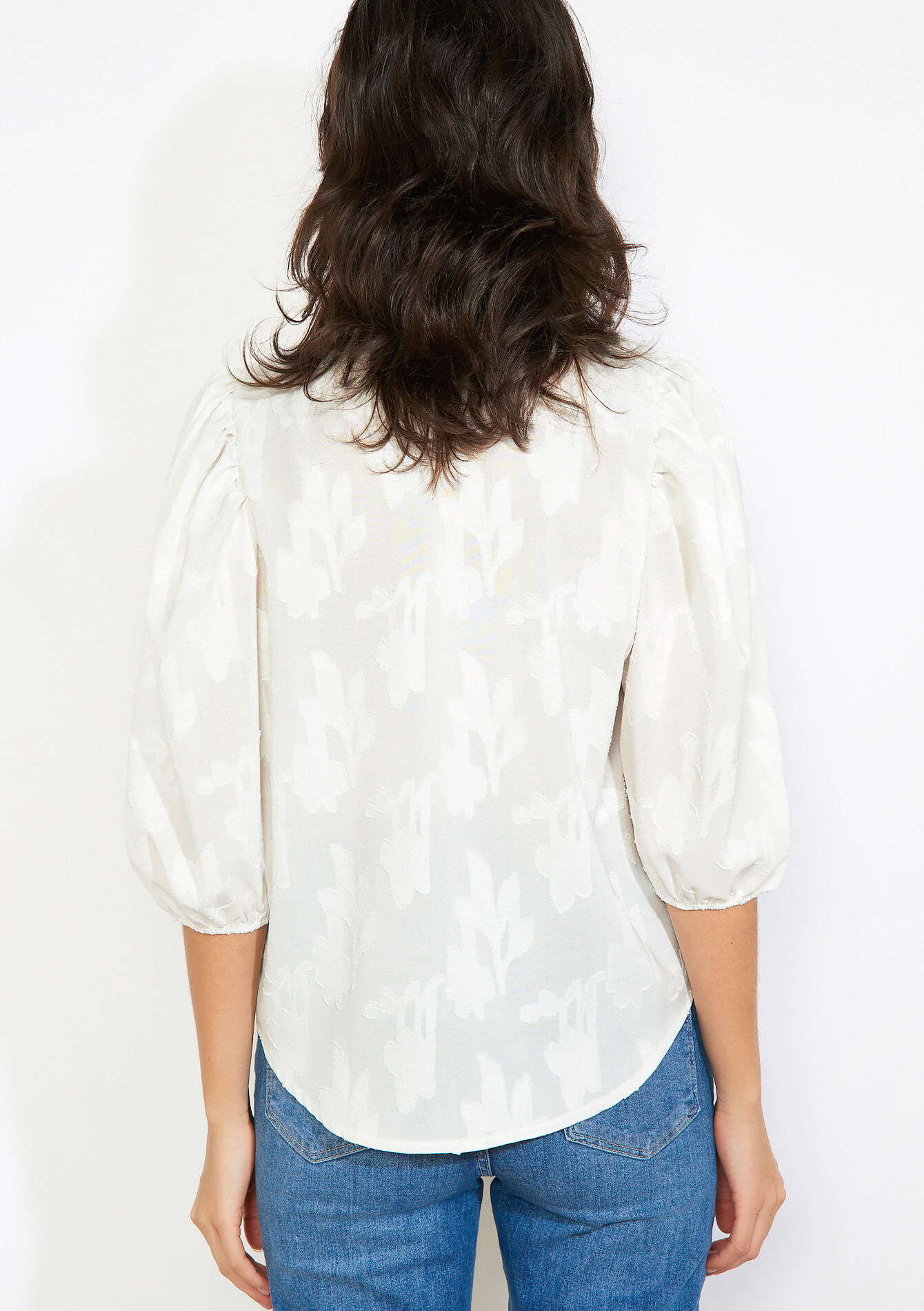 Losvallende jacquard blouse - OPTICAL WHITE - 05703043_1019